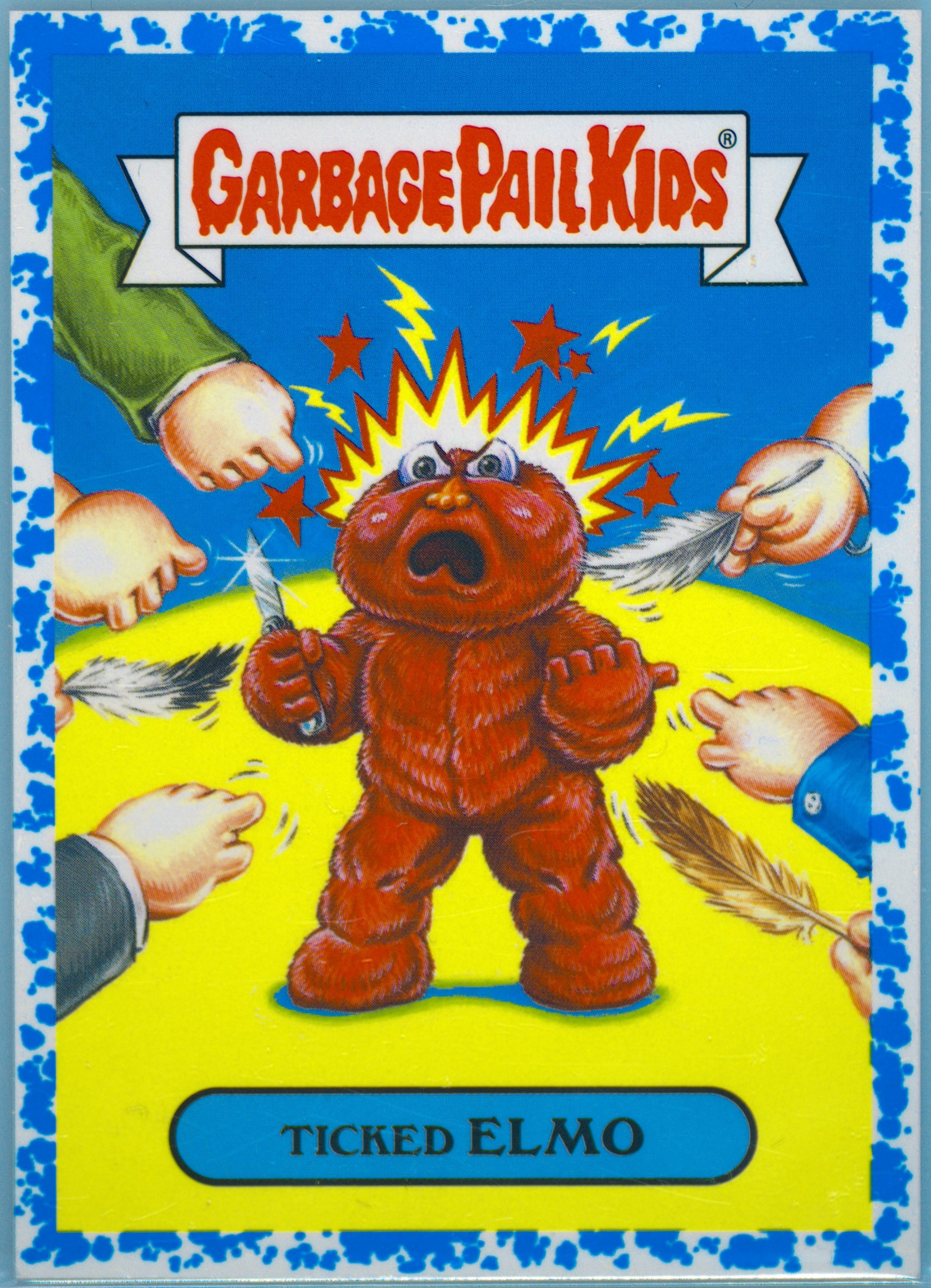 2019 Topps Garbage Pail Kids We Hate The '90s Spit Blue #18a Ticked Elmo front