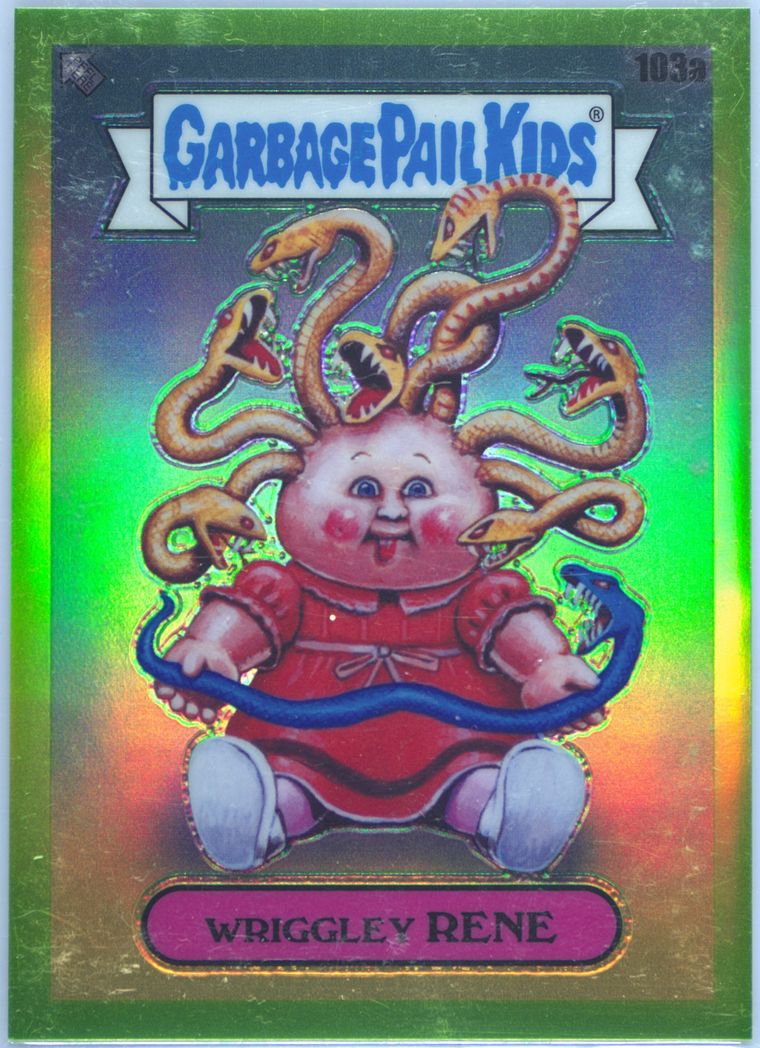 2020 Topps Garbage Pail Kids Chrome Green Refractor #103a Wriggley Rene front
