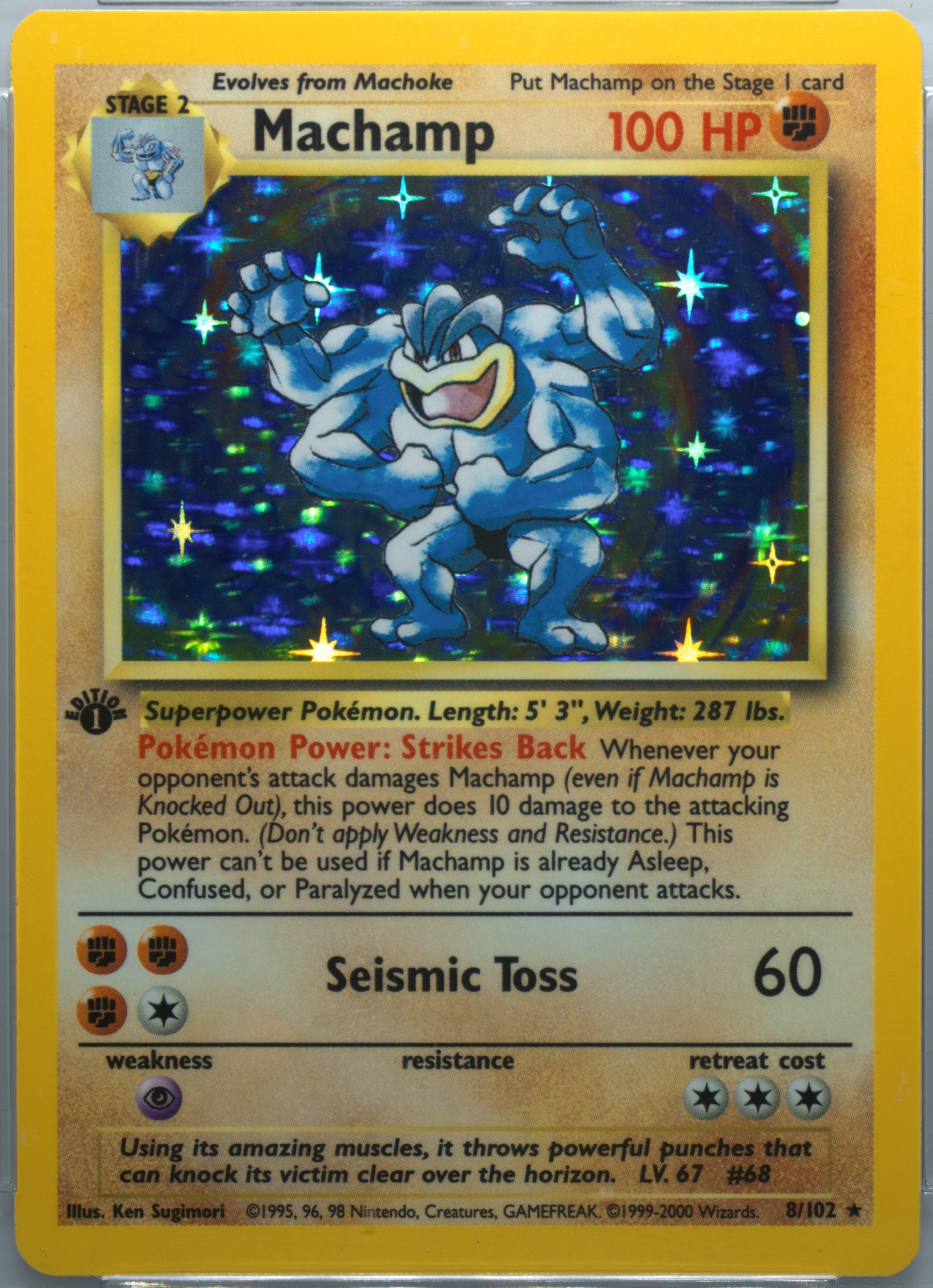 1st edition holographic machamp pokemon card PSA 4 Base Holo 1999 Trading Base Set 1st Edition Type POKMON 1999 MACHAMP (POKEMON GAME