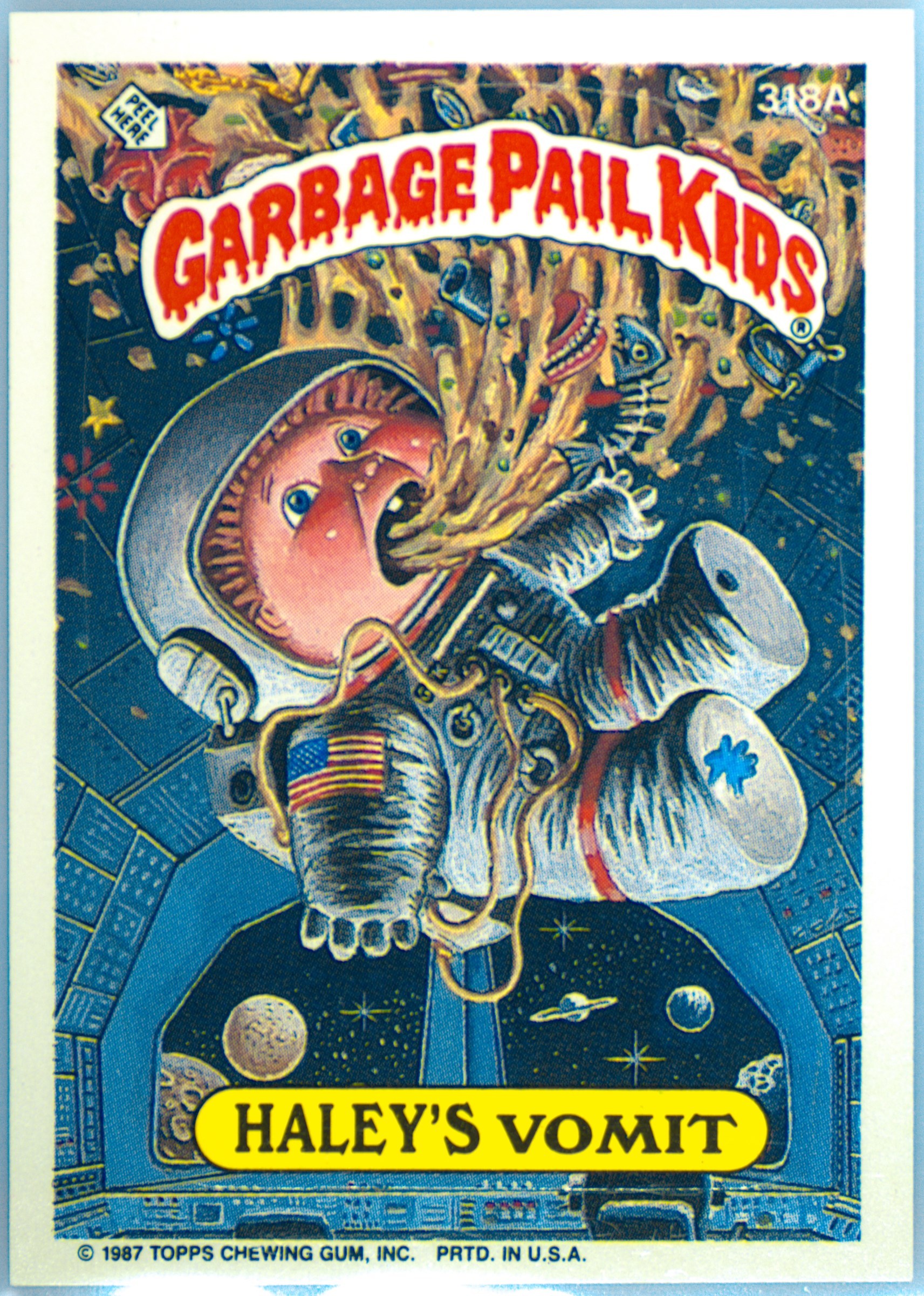 1987 Topps Garbage Pail Kids Original Series 8 "Kids" Banner Back #318a Haley's Vomit front
