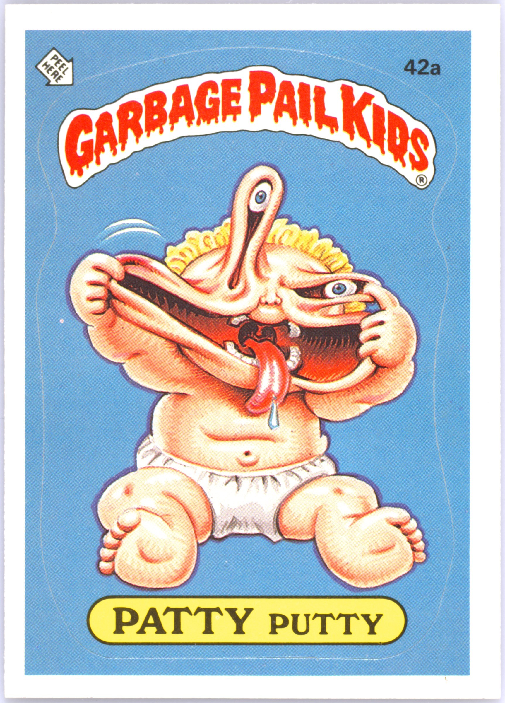 1985 Topps Garbage Pail Kids Series 2 STICKERS-GLOSSY-SPAZ #42A PATTY PUTTY front