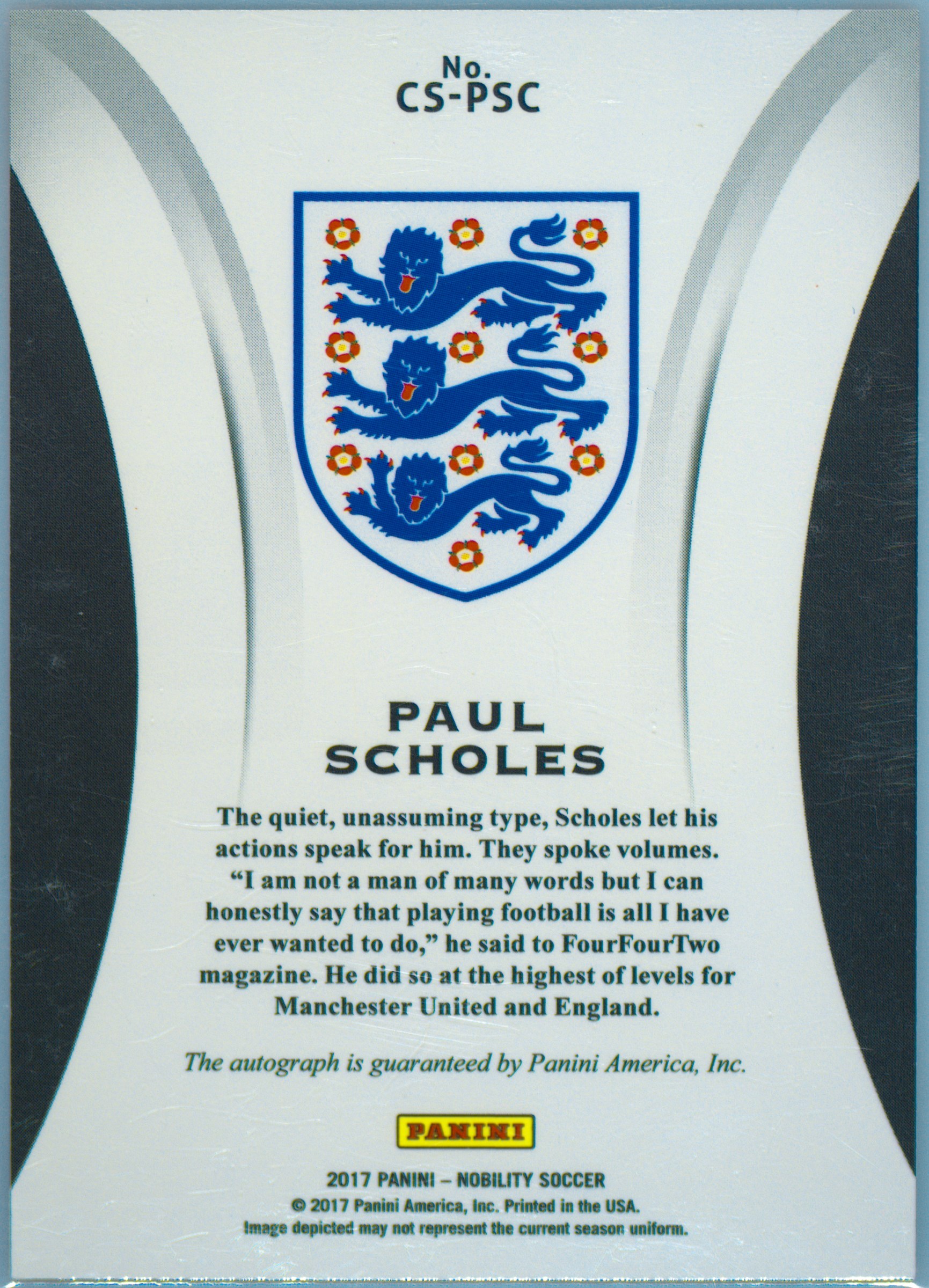 Panini Paul Scholes 0 - Nobility 2017Panini NOBILITY SOCCER PAUL 