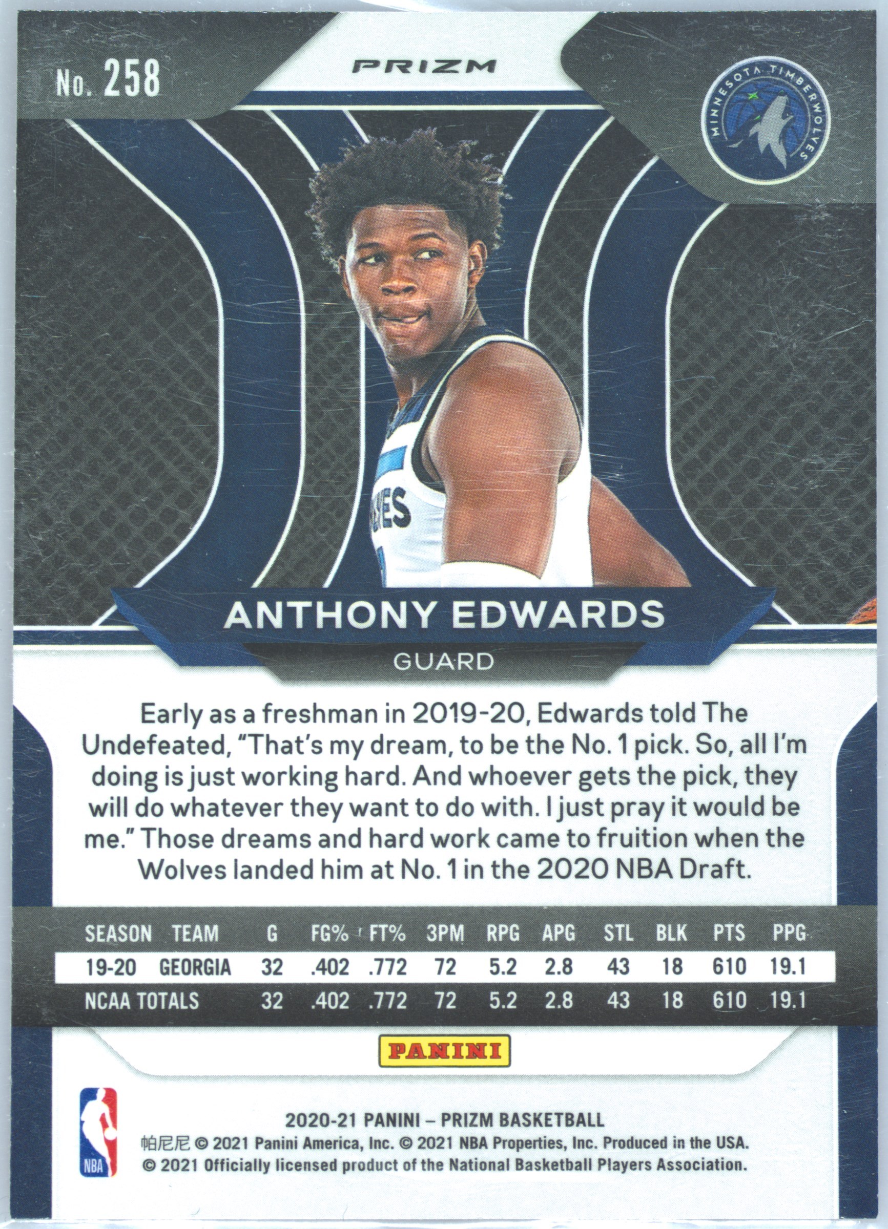 Anthony Panini Edwards NBA #18 Hoops | - Prices 2021-22 0 Instant 