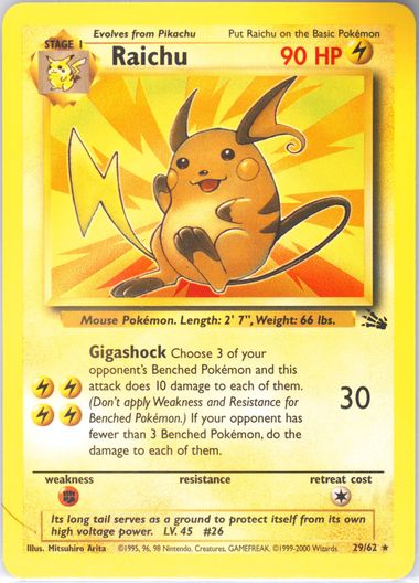 Auction Prices Realized Tcg Cards 1999 POKEMON FOSSIL Raichu
