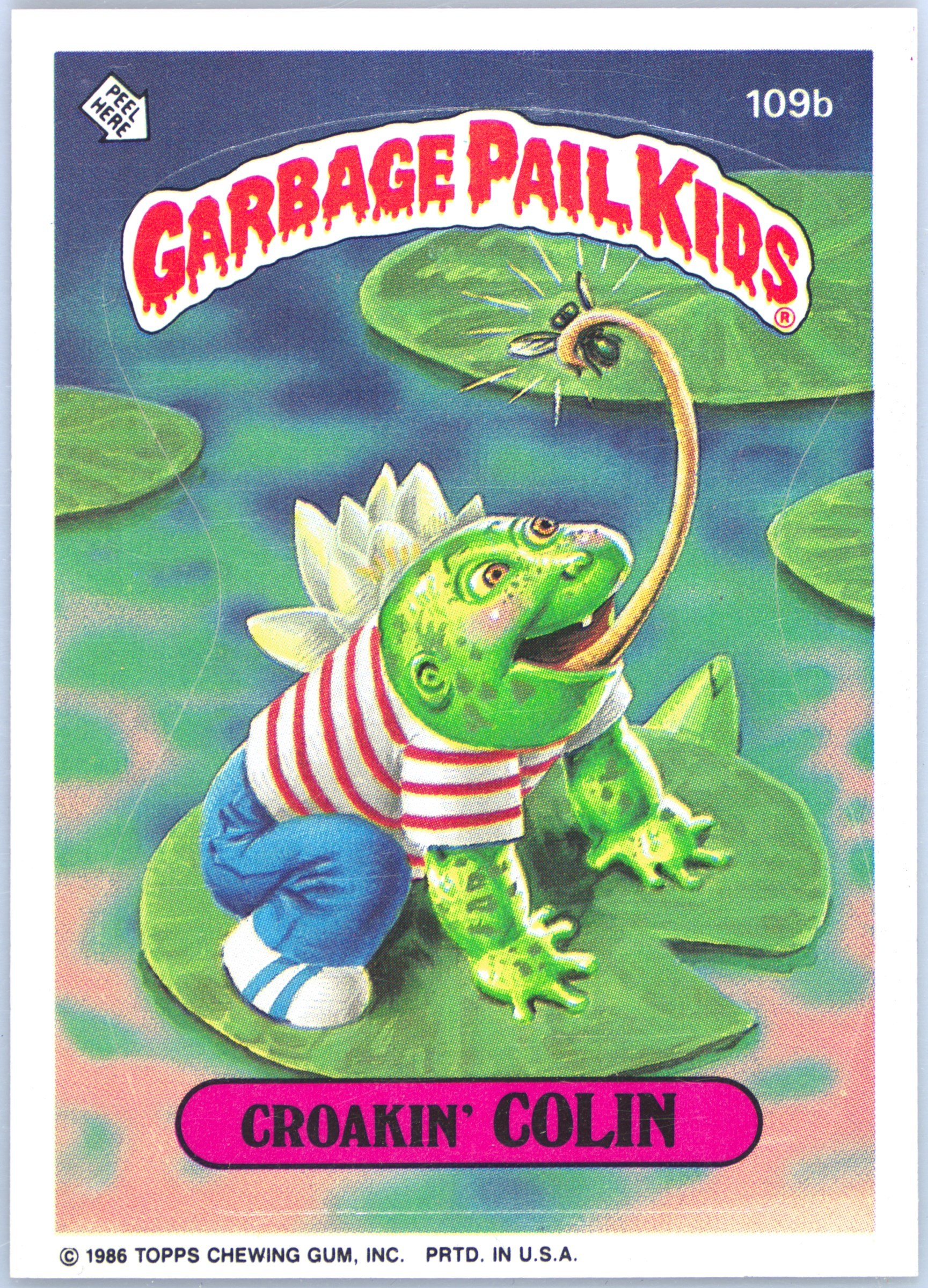 1986 Topps Garbage Pail Kids Stickers-U.K. Minis #109b Croakin' Colin front