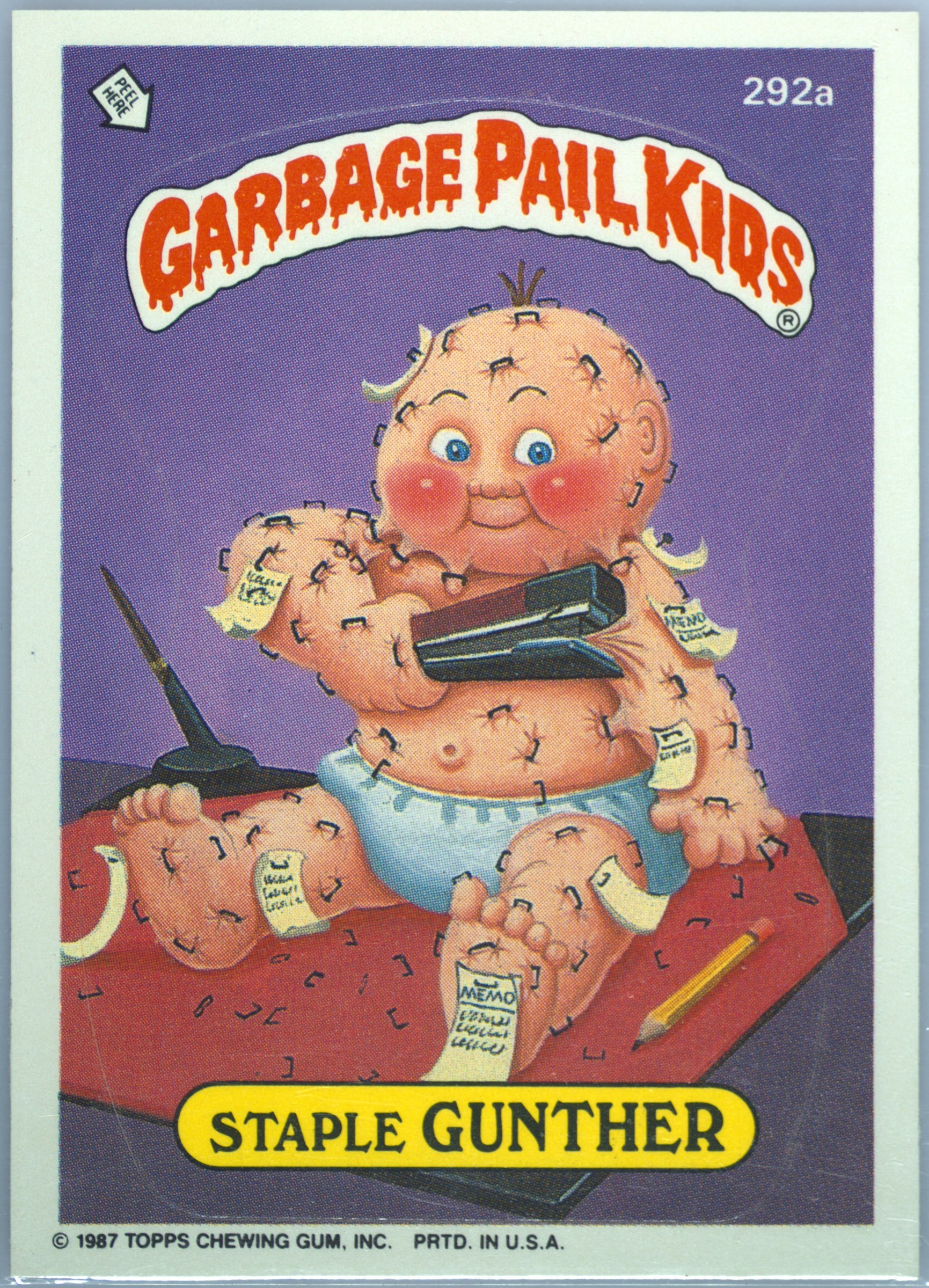 Staple Gunther #292A PSA 8 Garbage Pail Kids card front