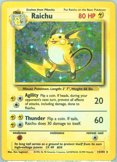 Auction Prices Realized Tcg Cards 1999 POKEMON GAME Raichu-Holo
