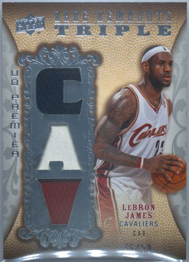 Auction Prices Realized Basketball Cards 2008 UPPER DECK PREMIER RARE  REMNANTS TRIPLE PATCH Lebron James