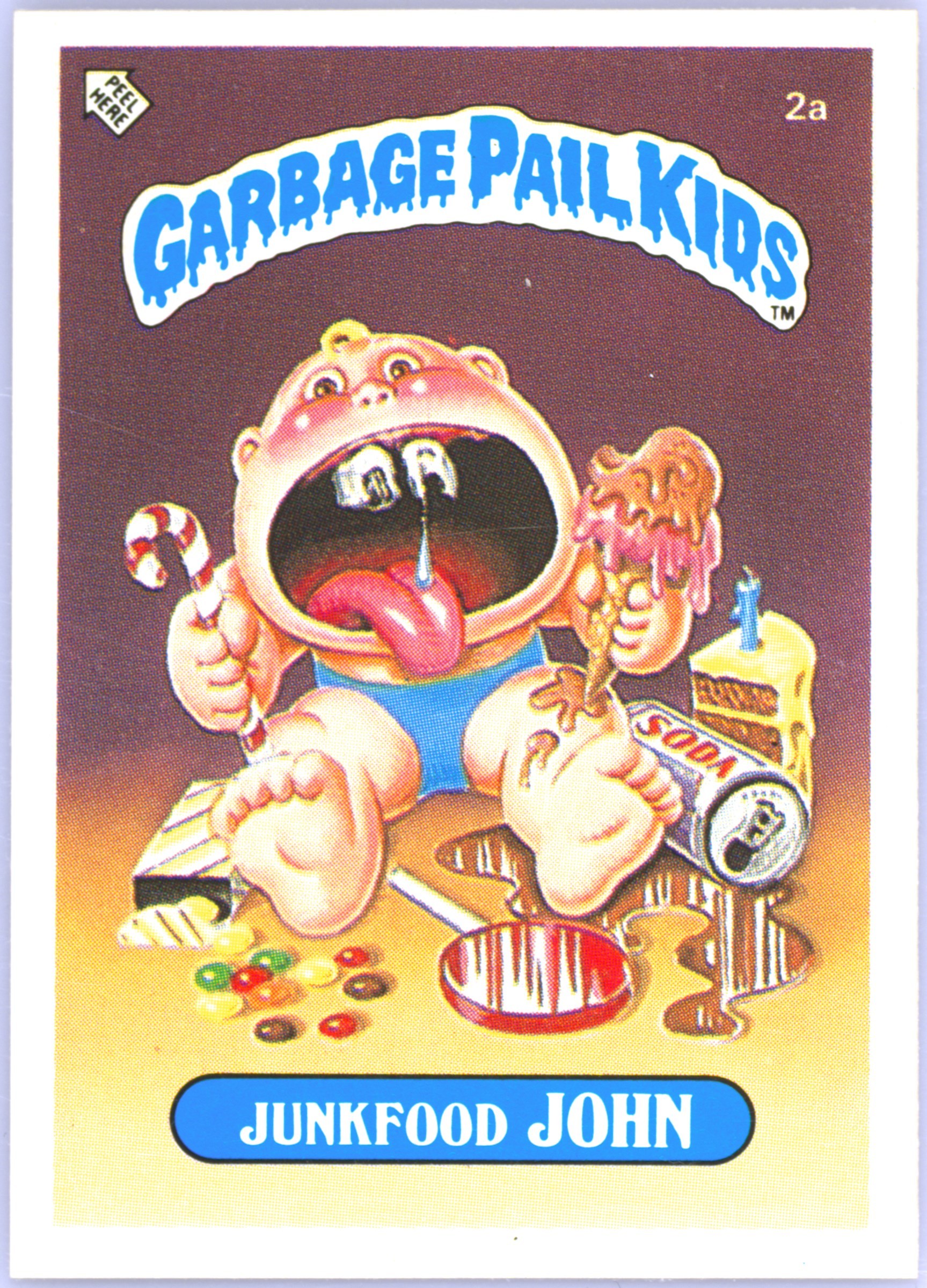 1986 Topps Garbage Pail Kids Stickers-U.K. Minis #2a Junkfood John front