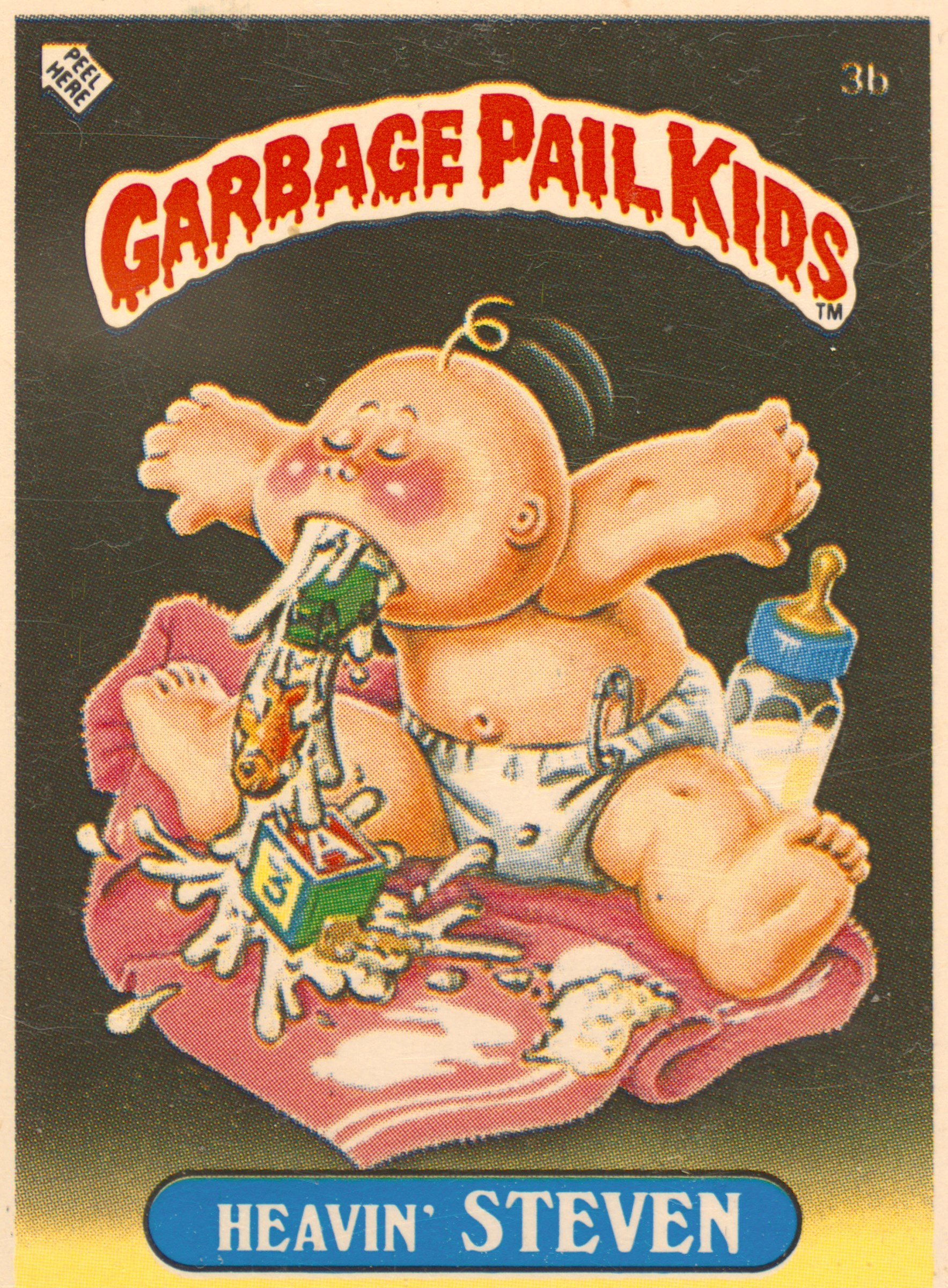 1986 Topps Garbage Pail Kids Stickers-U.K. Minis #3b Heavin' Steven front