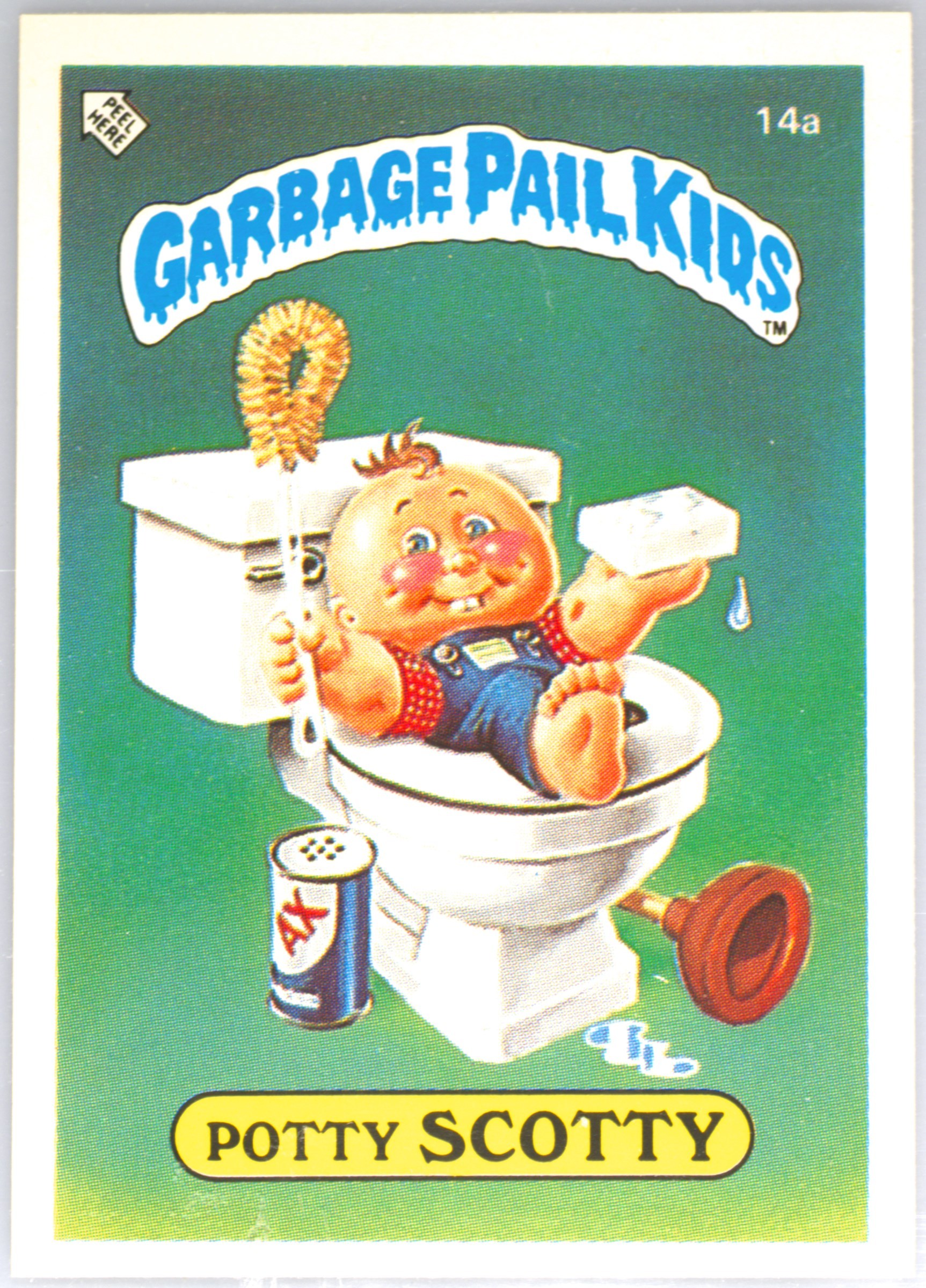 1986 Topps Garbage Pail Kids Stickers-U.K. Minis #14a Potty Scotty front