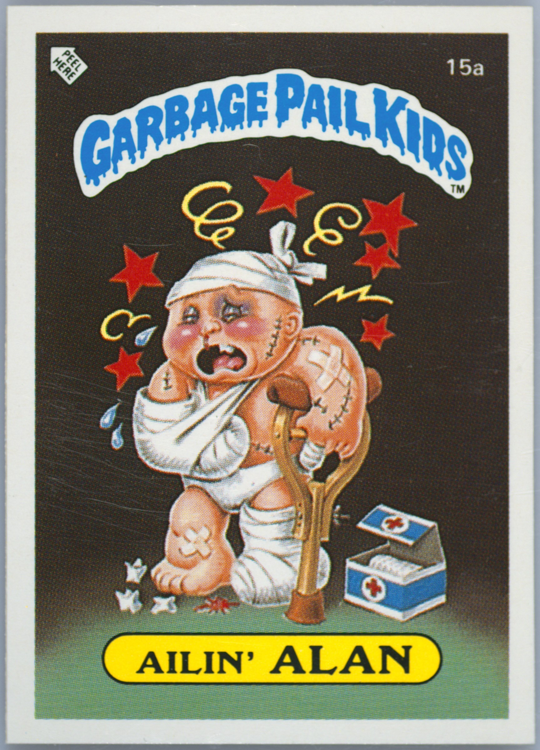 1986 Topps Garbage Pail Kids Stickers-U.K. Minis #15a Ailin' Alan front