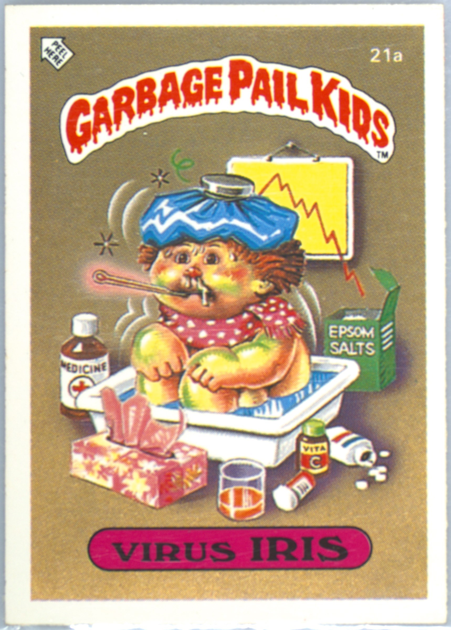 1986 Topps Garbage Pail Kids Stickers-U.K. Minis #21a Virus Iris front