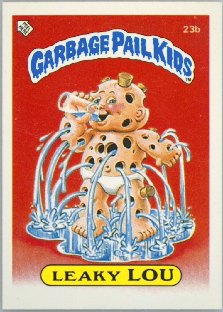 1986 Topps Garbage Pail Kids Stickers-U.K. Minis #23b Leaky Lou front