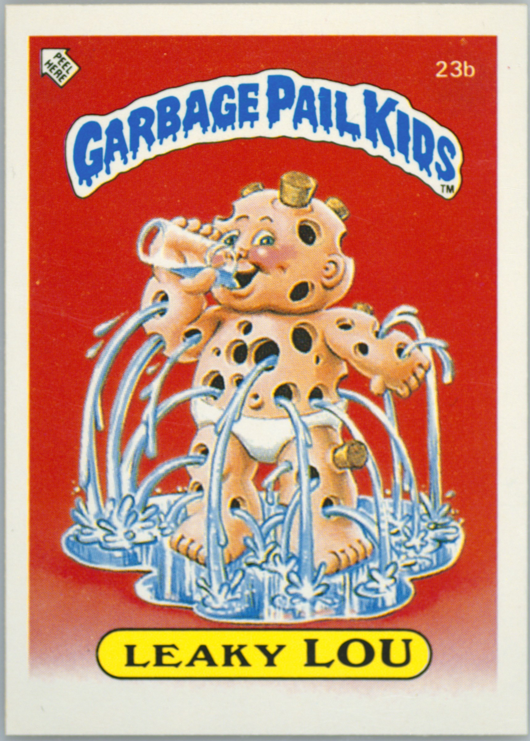1986 Topps Garbage Pail Kids Stickers-U.K. Minis #23b Leaky Lou front