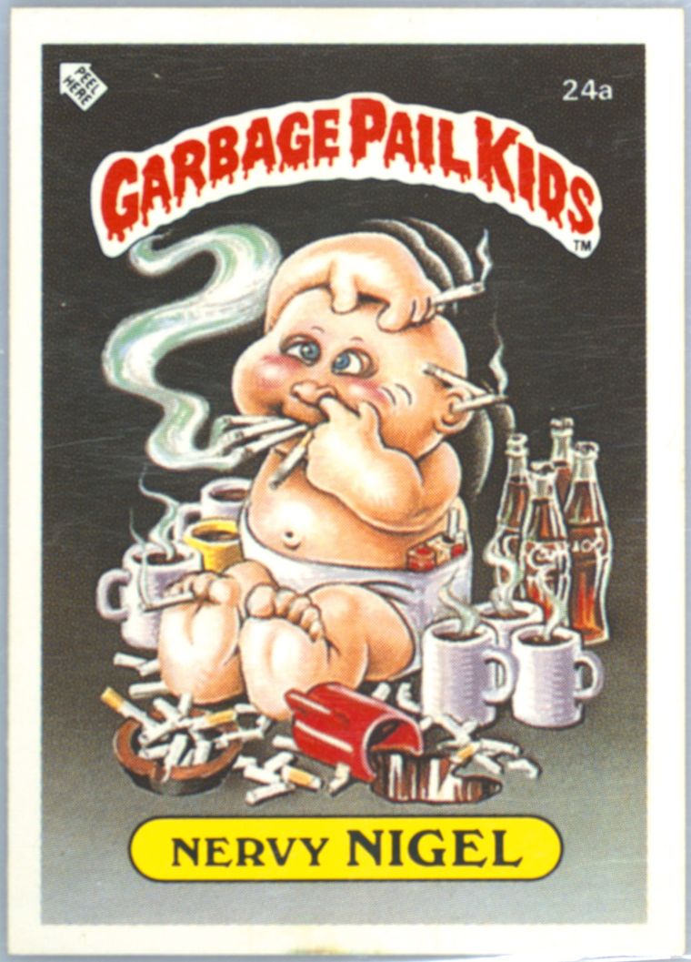 1986 Topps Garbage Pail Kids Stickers-U.K. Minis #24a Nervy Nigel front