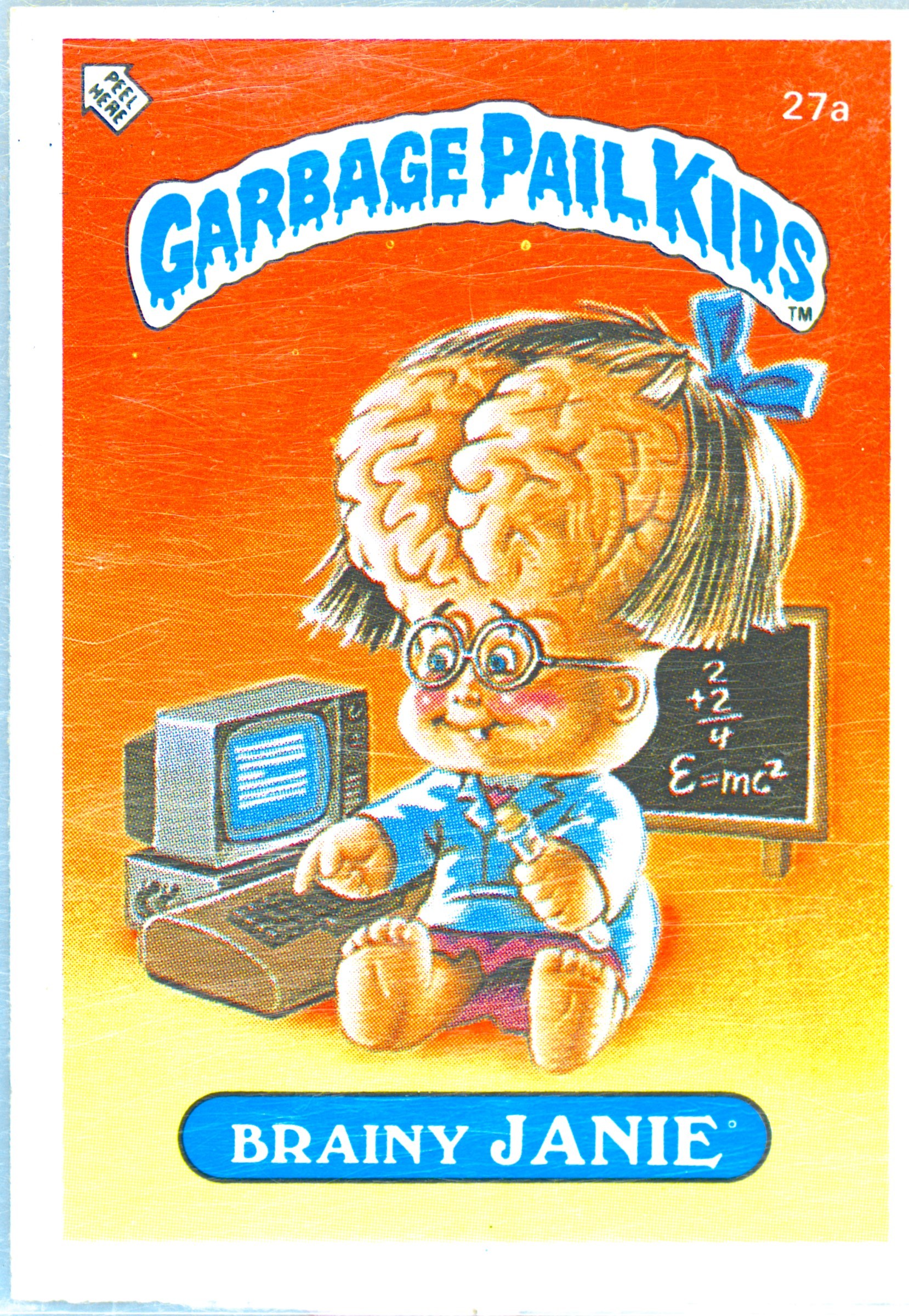 1986 Topps Garbage Pail Kids Stickers-U.K. Minis #27a Brainy Janie front