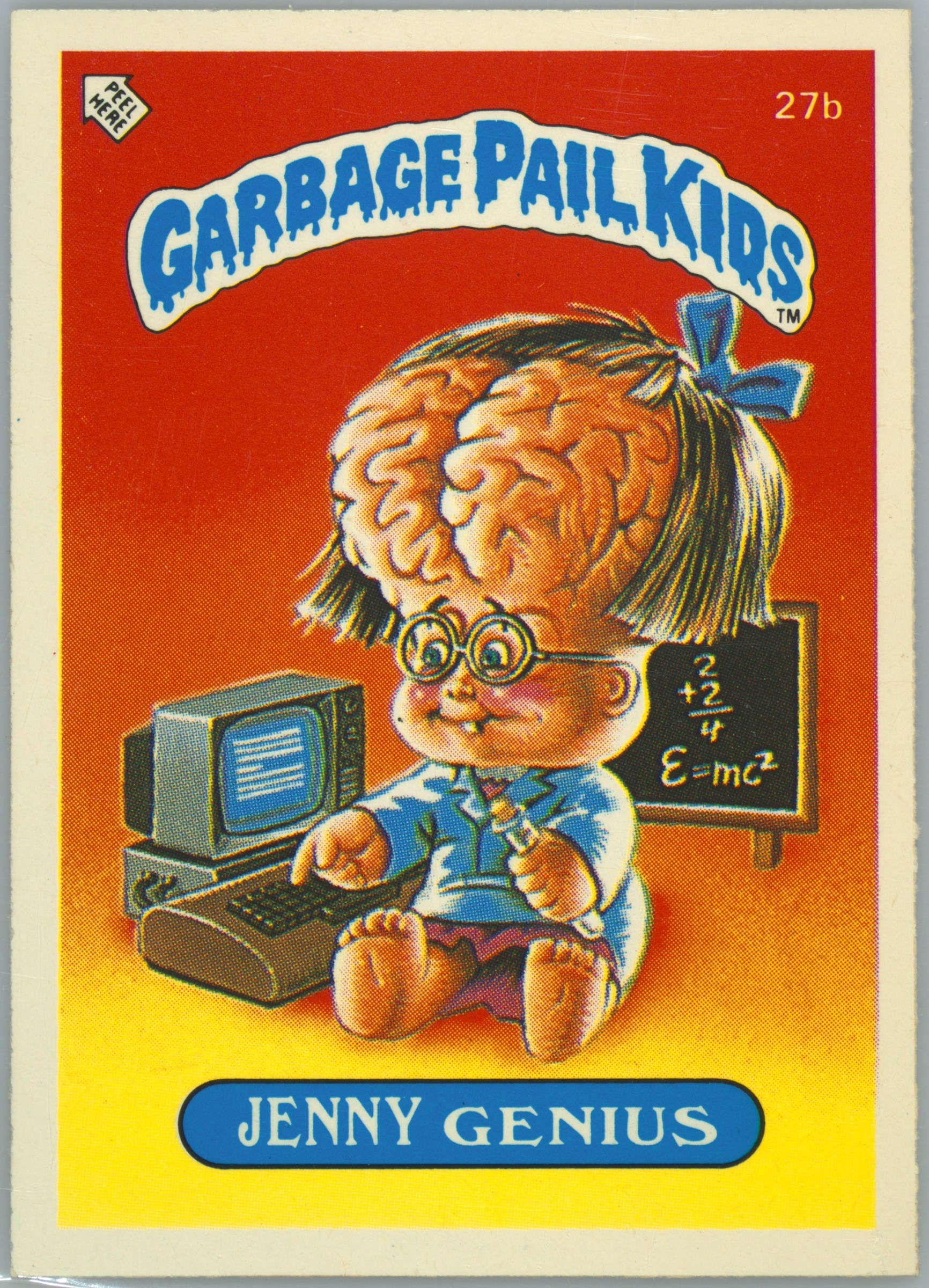 1986 Topps Garbage Pail Kids Stickers-U.K. Minis #27b Jenny Genius front