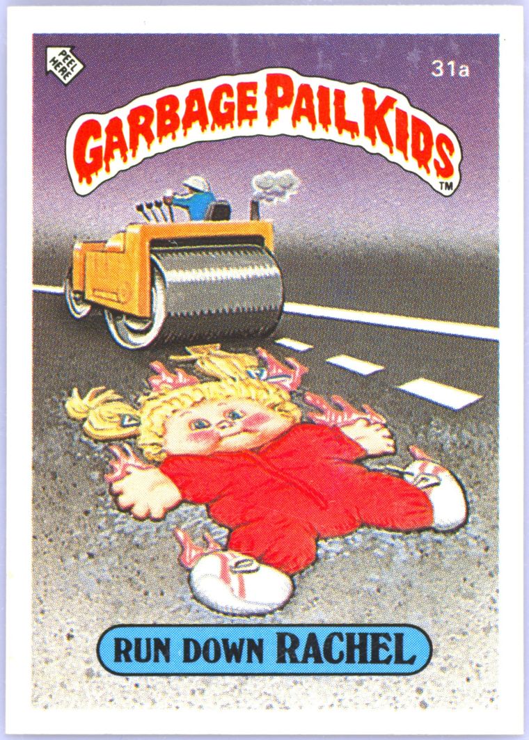1986 Topps Garbage Pail Kids Stickers-U.K. Minis #31a Run Down Rachel front