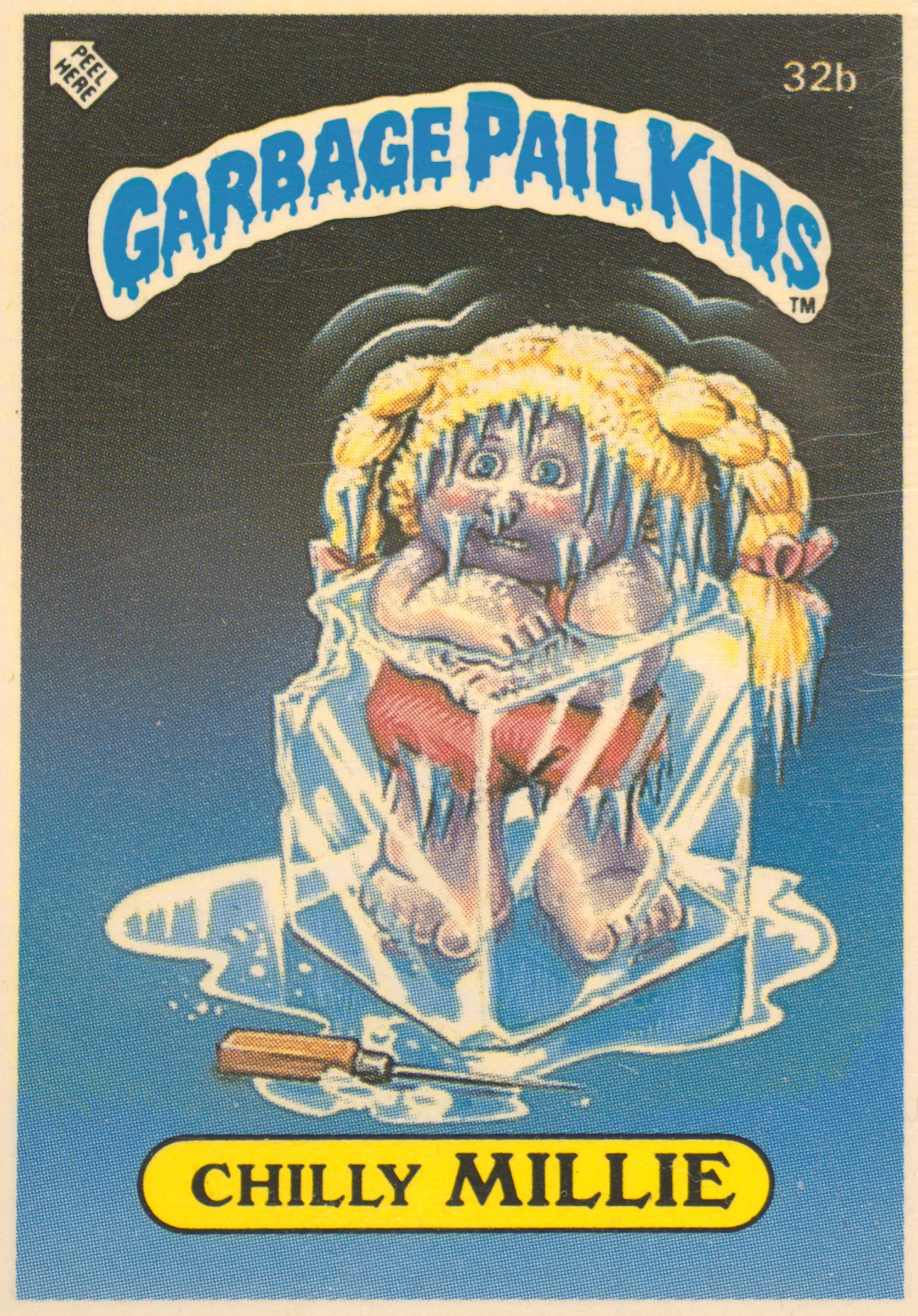 1986 Topps Garbage Pail Kids Stickers-U.K. Minis #32b Chilly Millie front