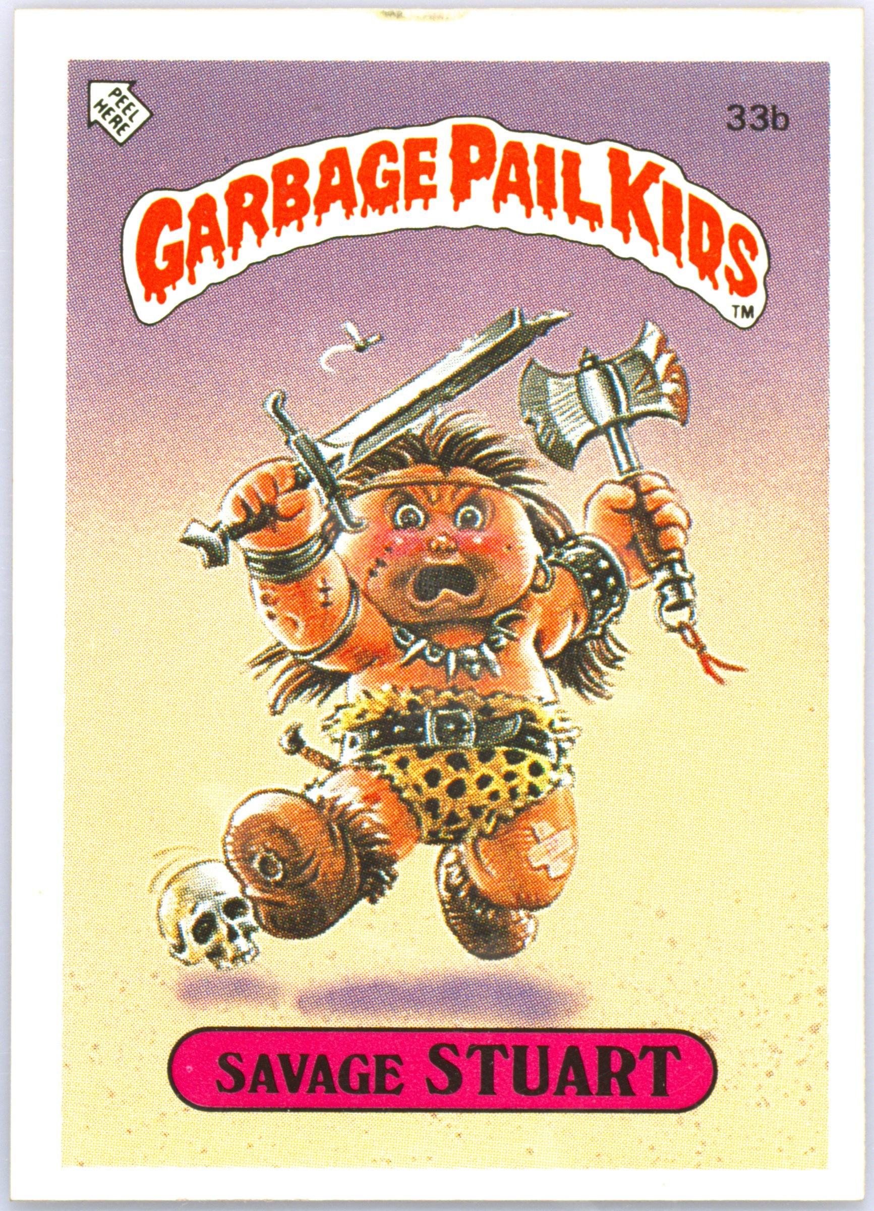 1986 Topps Garbage Pail Kids Stickers-U.K. Minis #33b Savage Stuart front