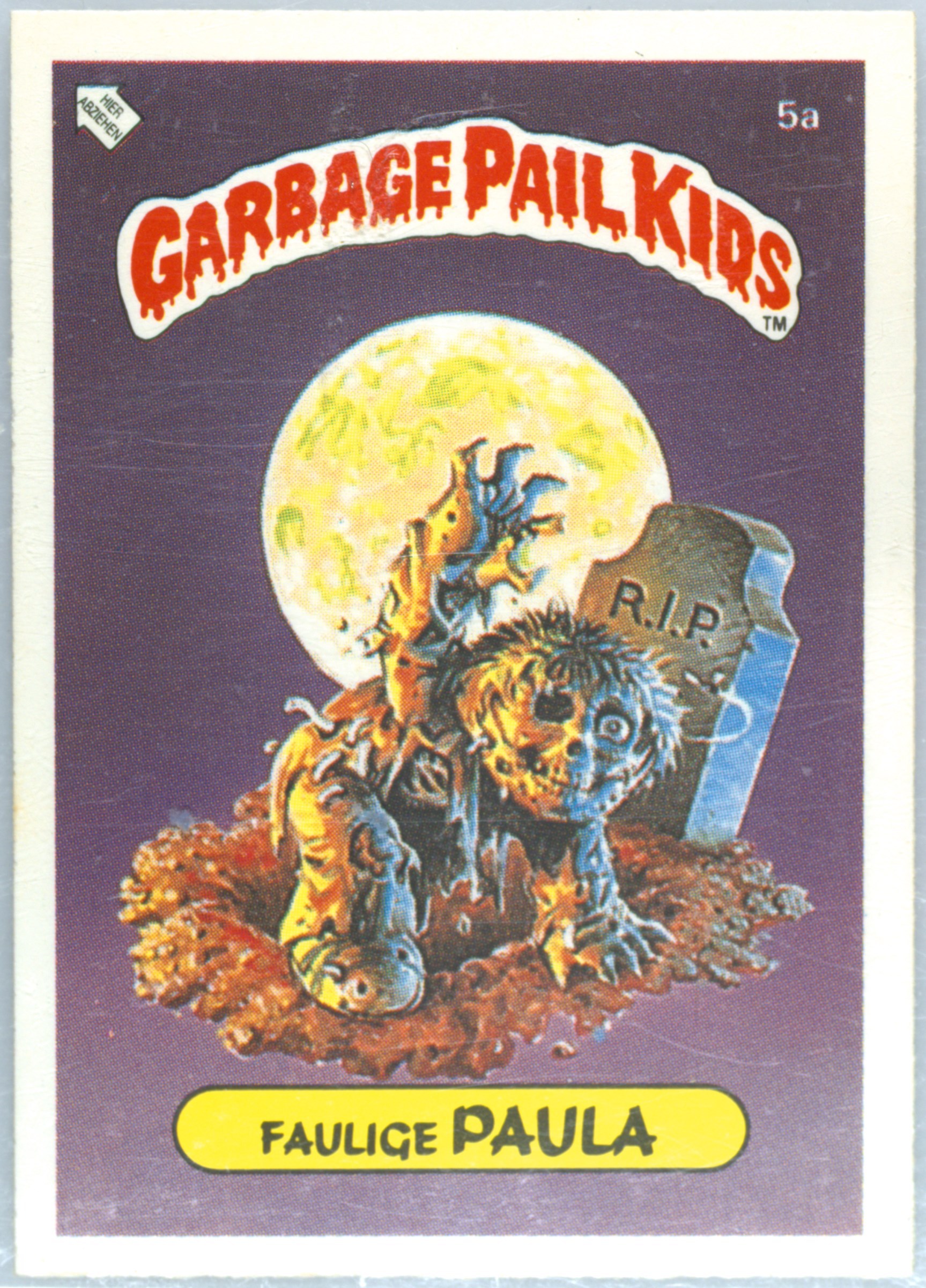 1986 Topps Garbage Pail Kids Stickers-Mini German #5a Faulige Paula front