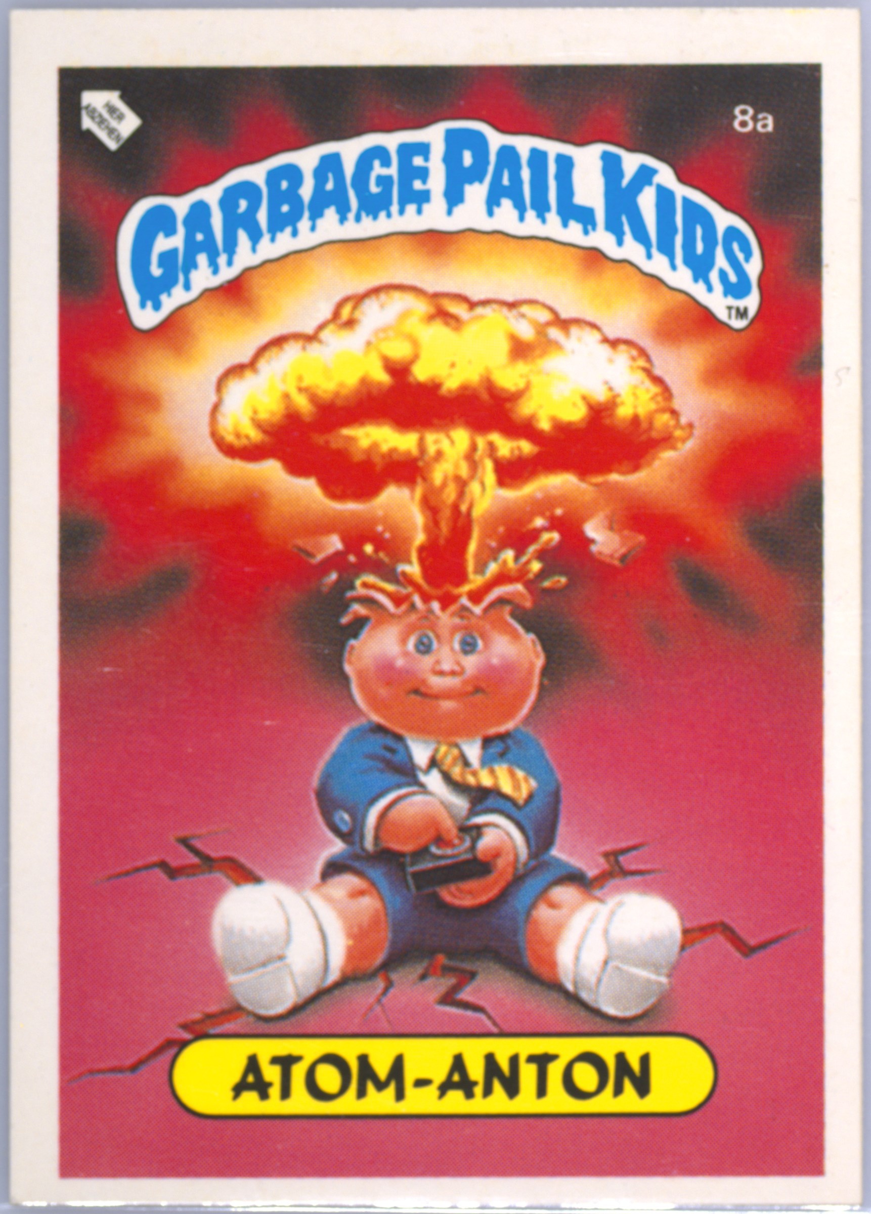 1986 Topps Garbage Pail Kids Stickers-Mini German #8a Atom-Anton front