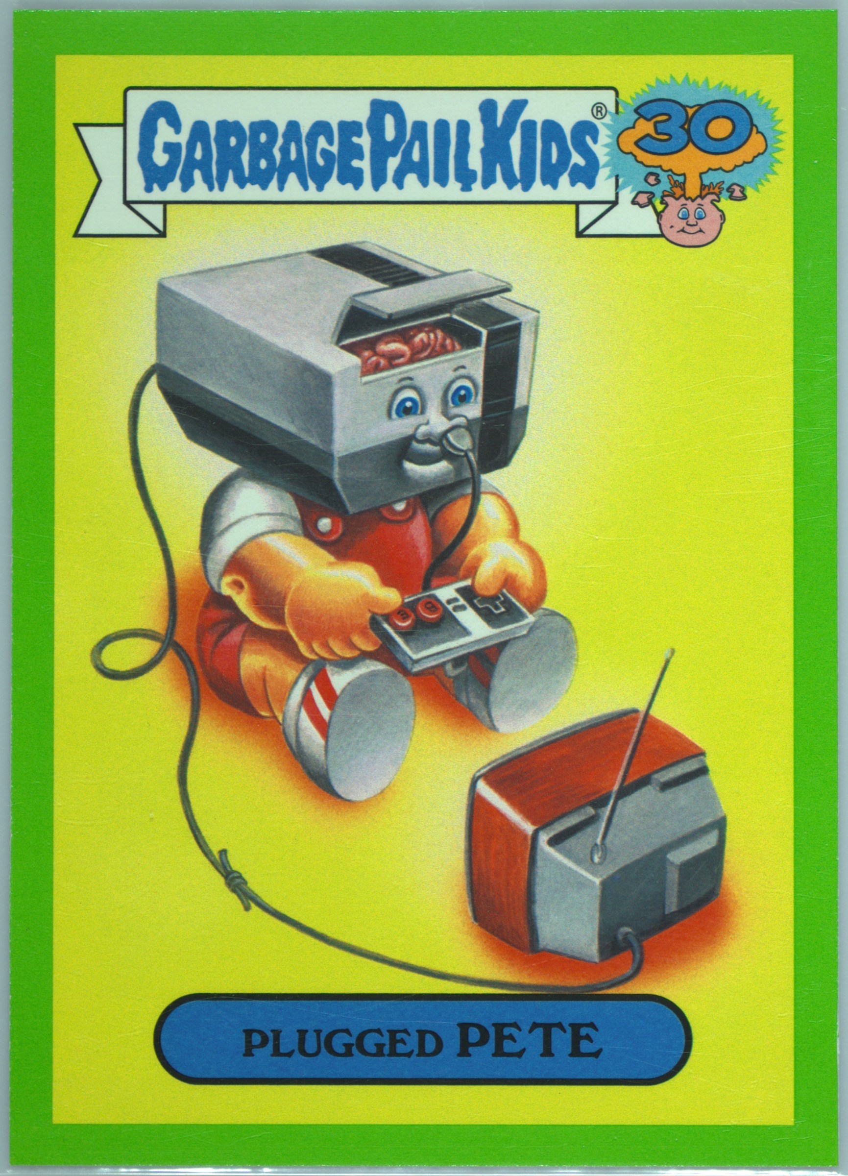 2015 Topps Garbage Pail Kids 30th Anniversary '80s Spoof Green #25b Plugged Pete front