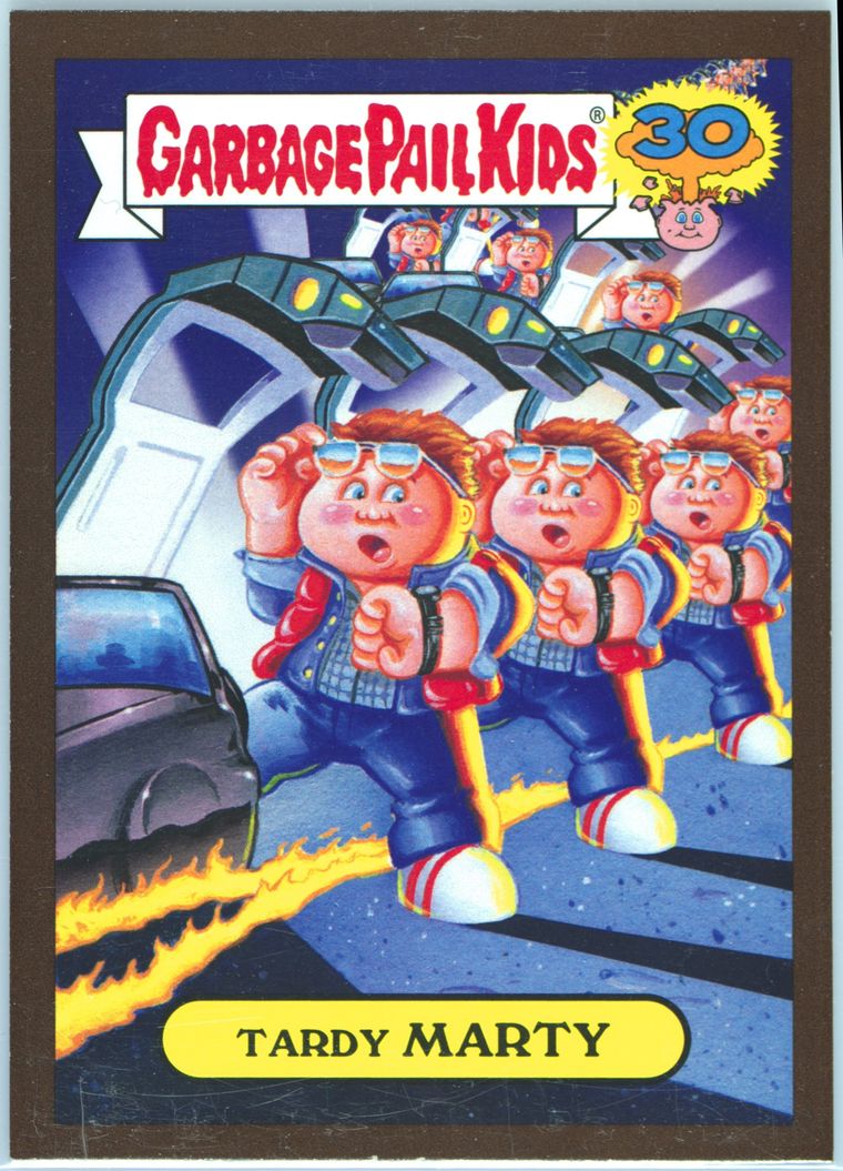 2015 Topps Garbage Pail Kids 30th Anniversary '80s Spoof Brown #1a Tardy Marty front