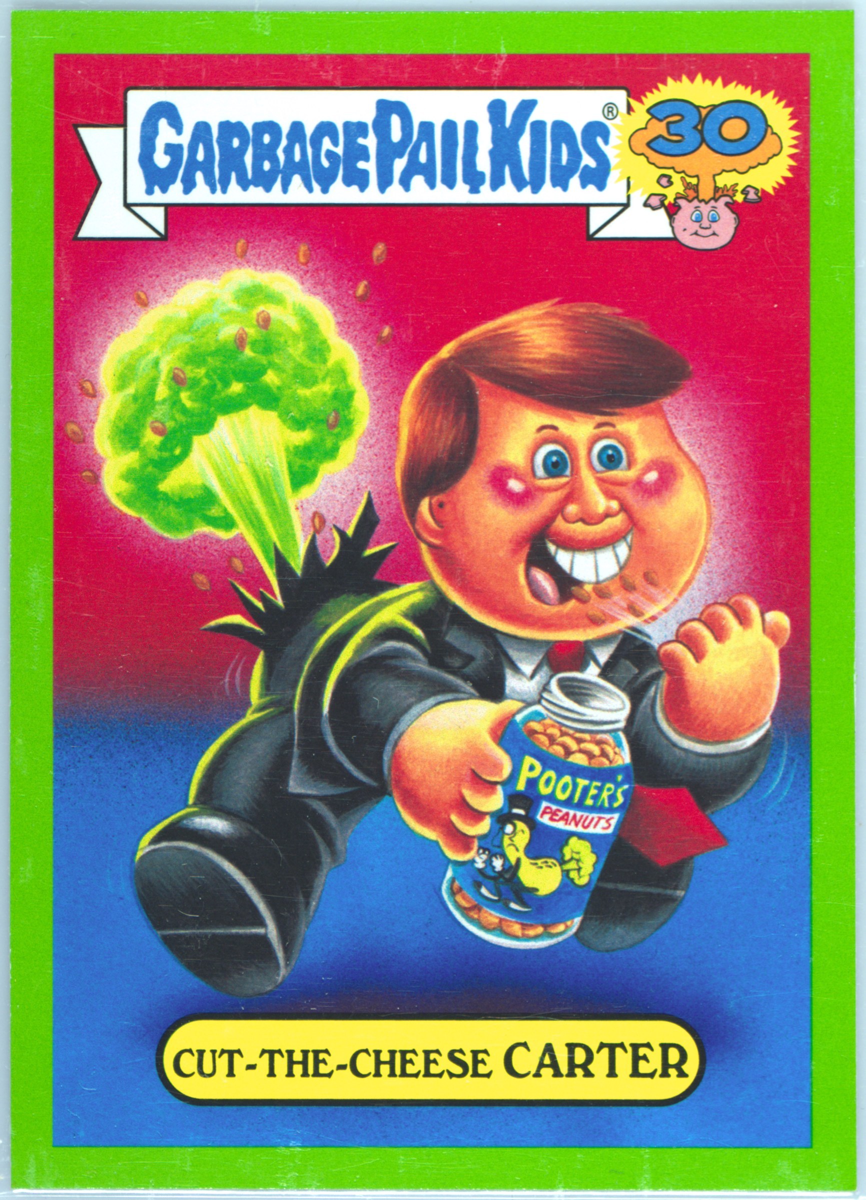2015 Topps Garbage Pail Kids 30th Anniversary Garbage Pail Presidents Green #4b Cut-The-Cheese Carter front