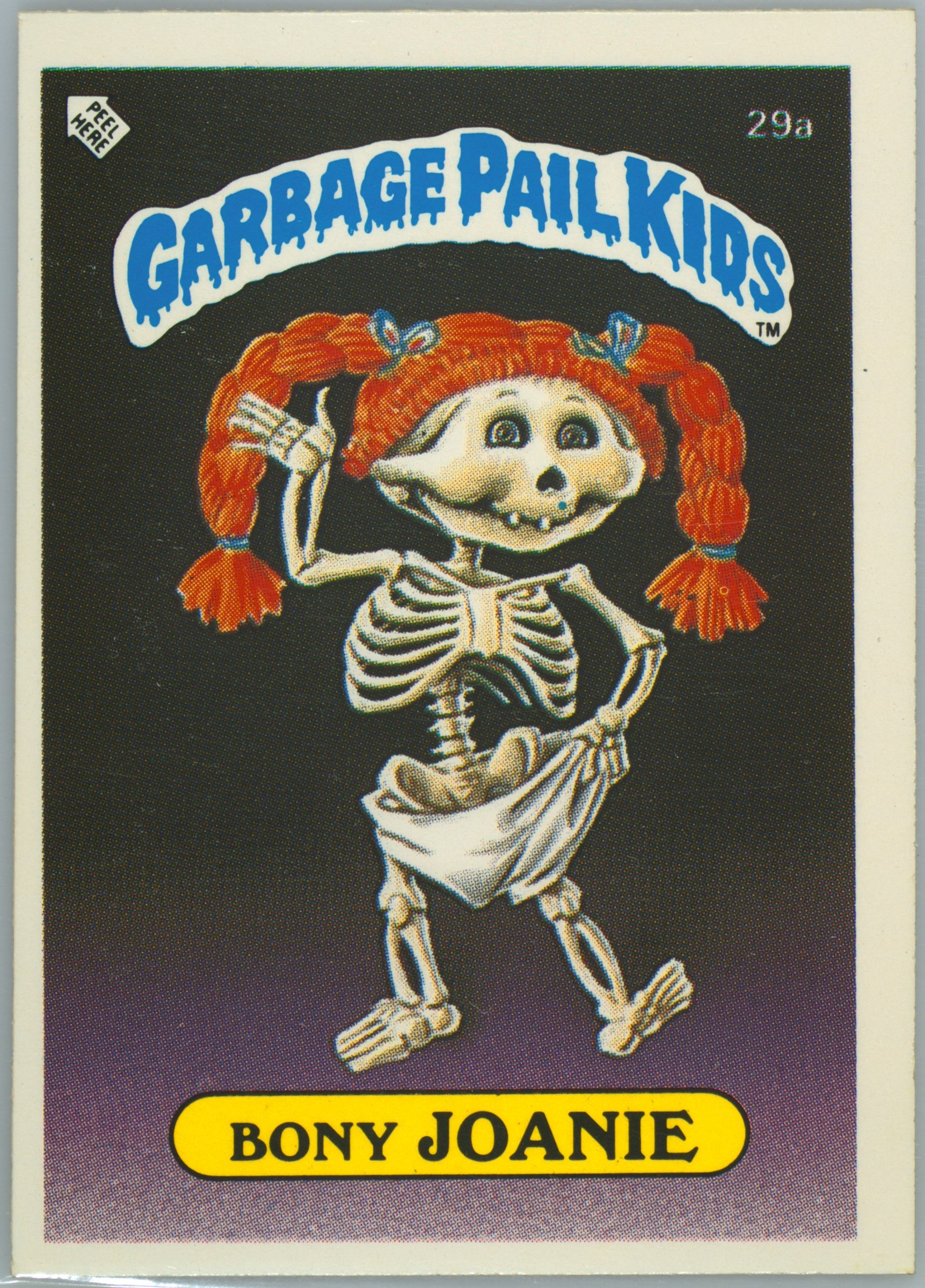 1986 Topps Garbage Pail Kids Stickers-U.K. Minis Checklist #29a Bony Joanie front