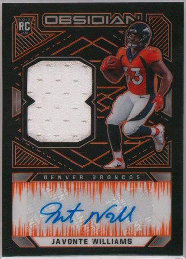 2021 21 Javonte authentic Williams Panini Obsidian Laundry Tag #’D/10 Auto RC Broncos RPA