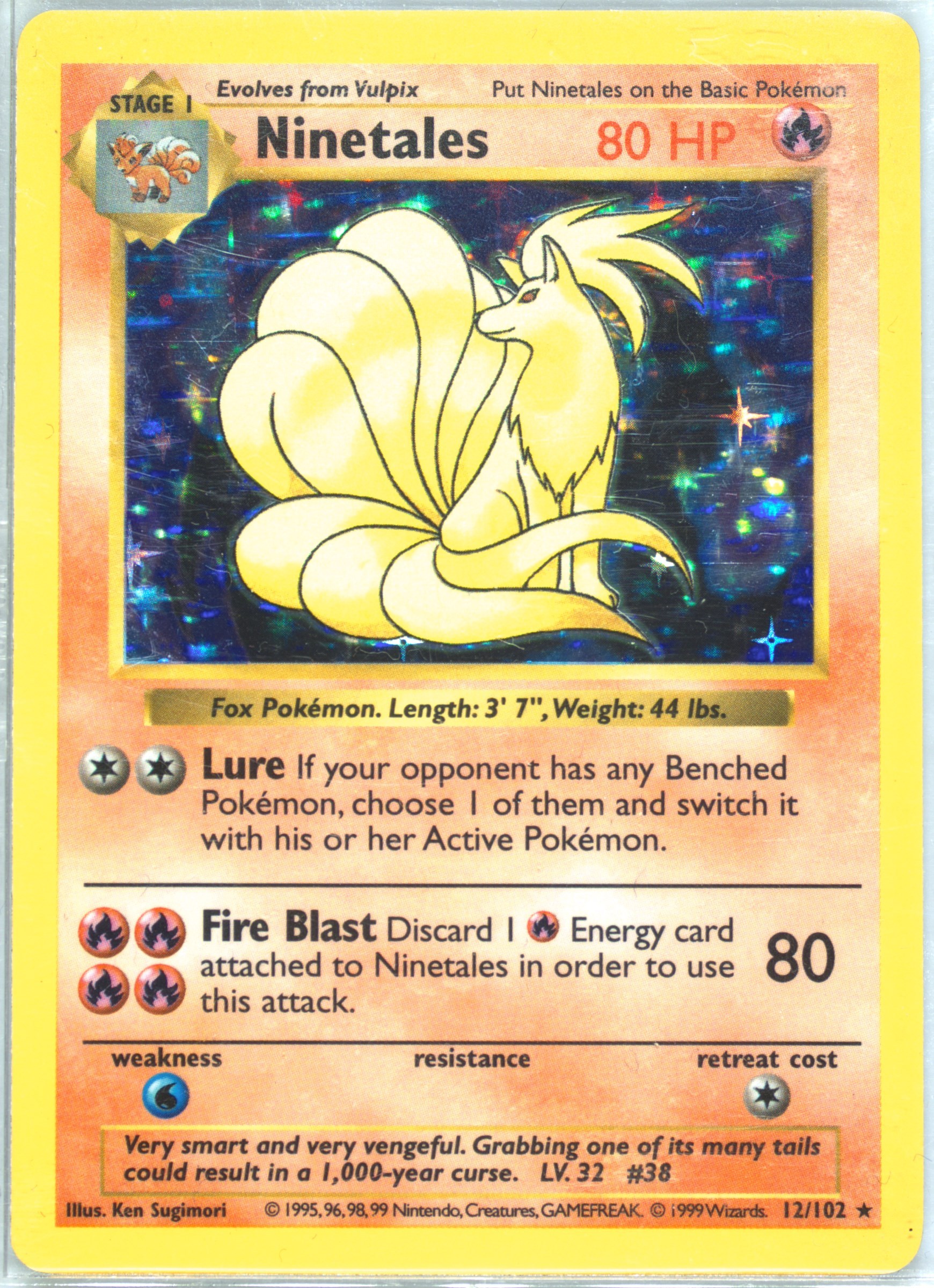 ninetales pokemon card holographic 1999 Holo Rare Ninetails Pokémon Base Set PSA 8 – Kollector's Nest main image 1