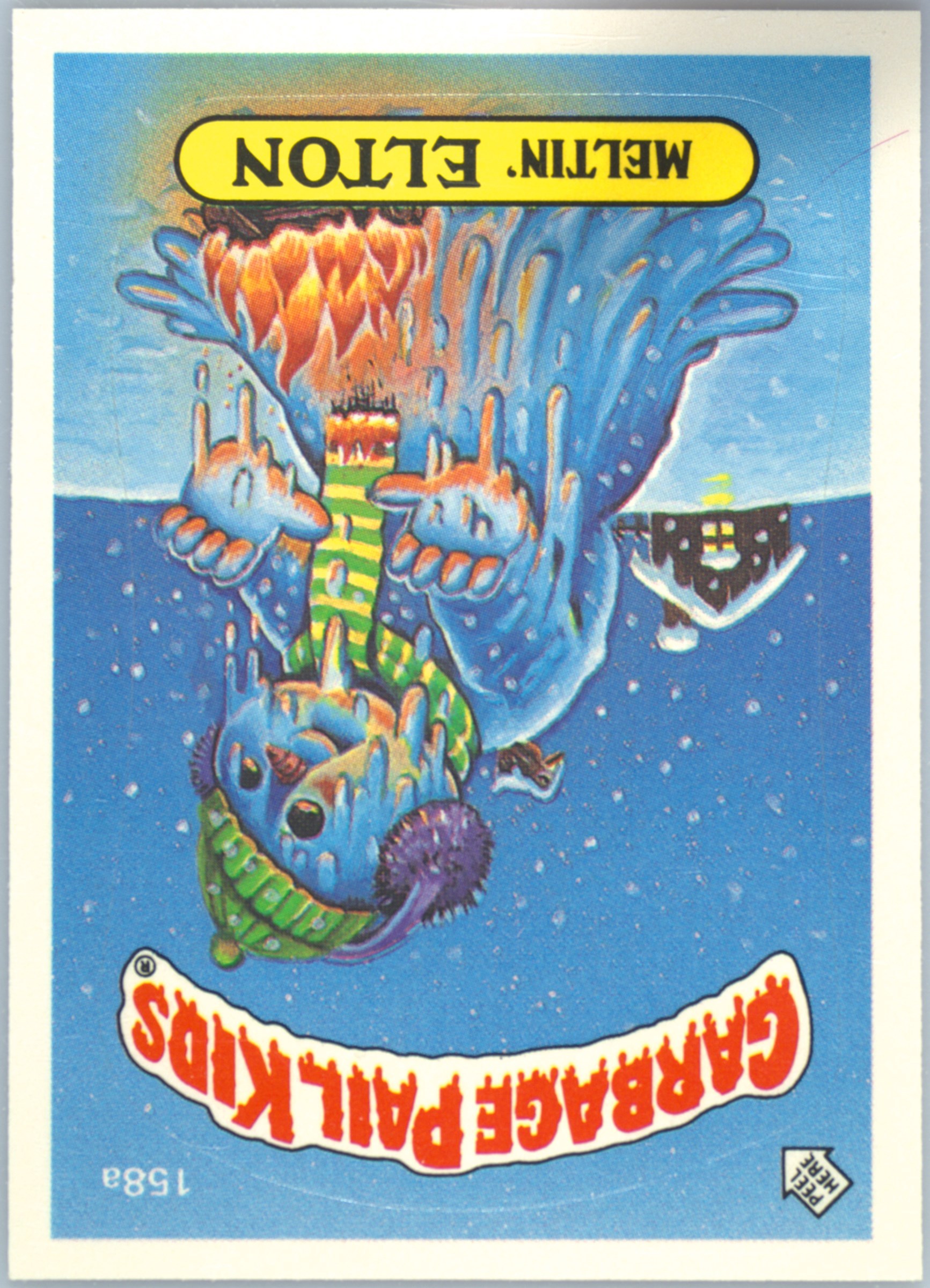 1986 Topps Garbage Pail Kids Original Series 4 Eyelash Error #158a Meltin' Elton front
