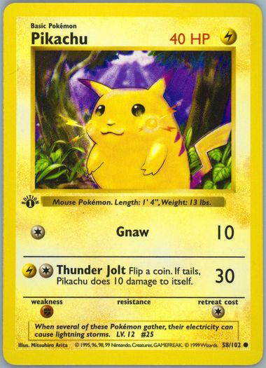 Pokemon Pikachu #58 Yellow Cheeks 1st Edition 1999 PSA GEM