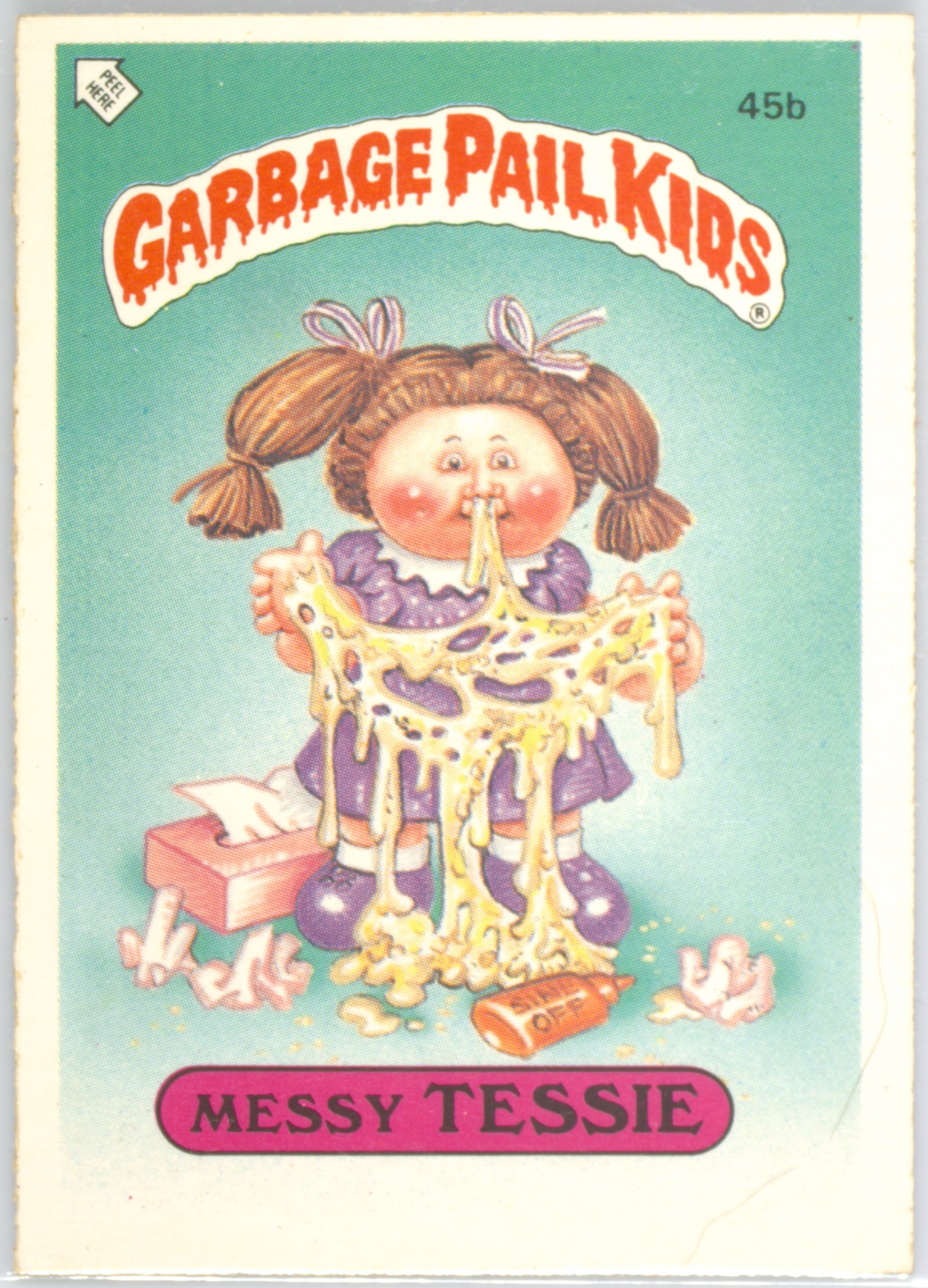 1986 Topps Garbage Pail Kids Stickers-U.K. Minis #45b Messy Tessie front