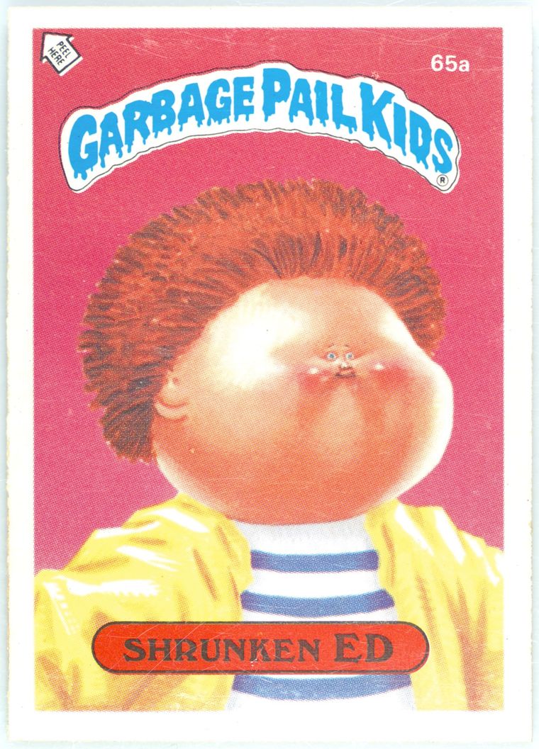 1986 Topps Garbage Pail Kids Stickers-U.K. Minis #65a Shrunken Ed front