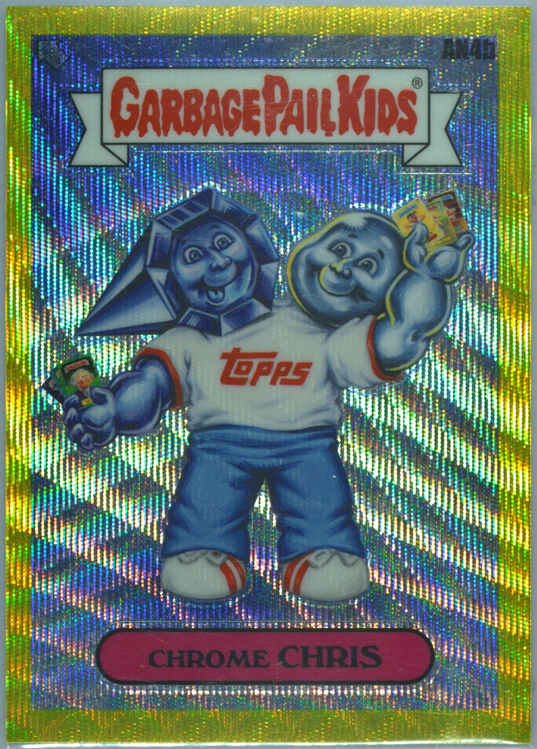 2021 Topps Garbage Pail Kids Chrome Yellow Wave Refractor #an4b Chrome Chris front