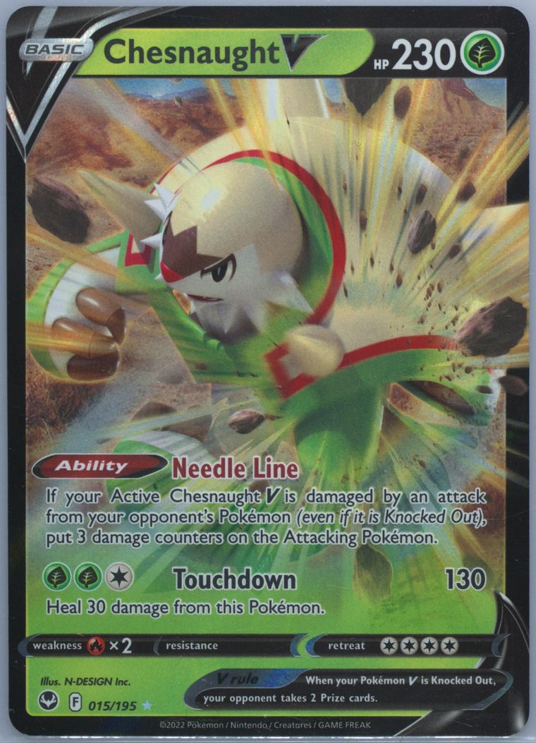 chesnaught v pokemon card value Chesnaught V (015/195) [Sword & Shield: Silver Tempest] Heavily Played Holofoil main image 1