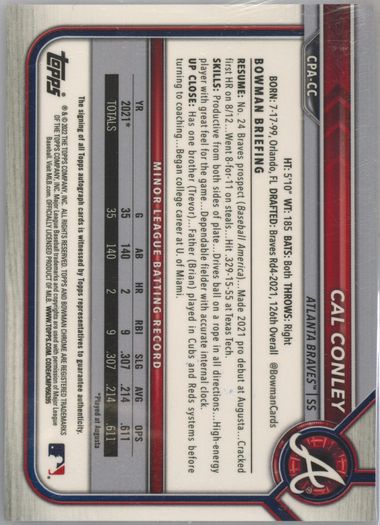 2022 Bowman Chrome Cal Conley True red /5 PSA factory 10