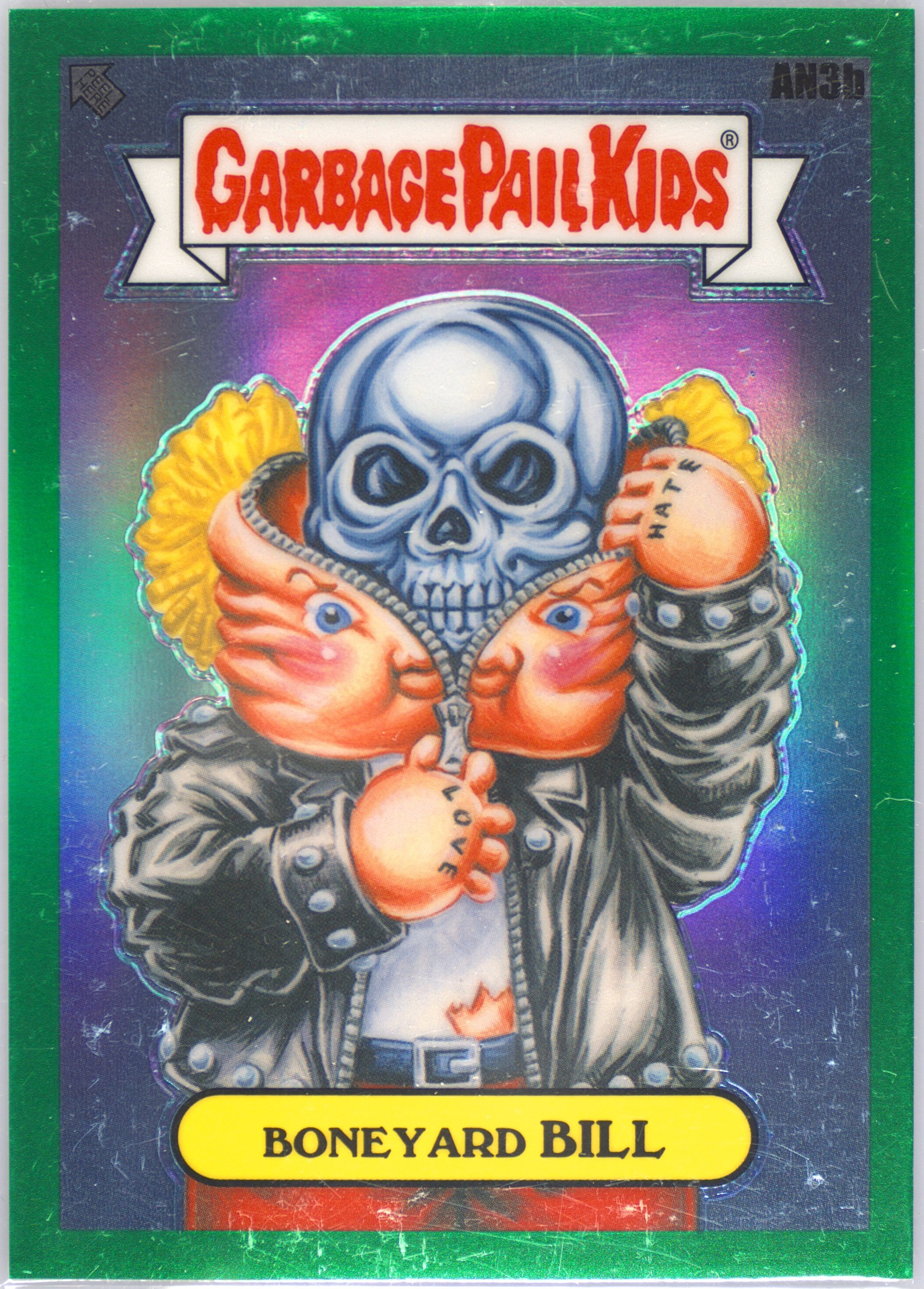 2021 Topps Garbage Pail Kids Chrome Green Refractor #an3b Boneyard Bill front