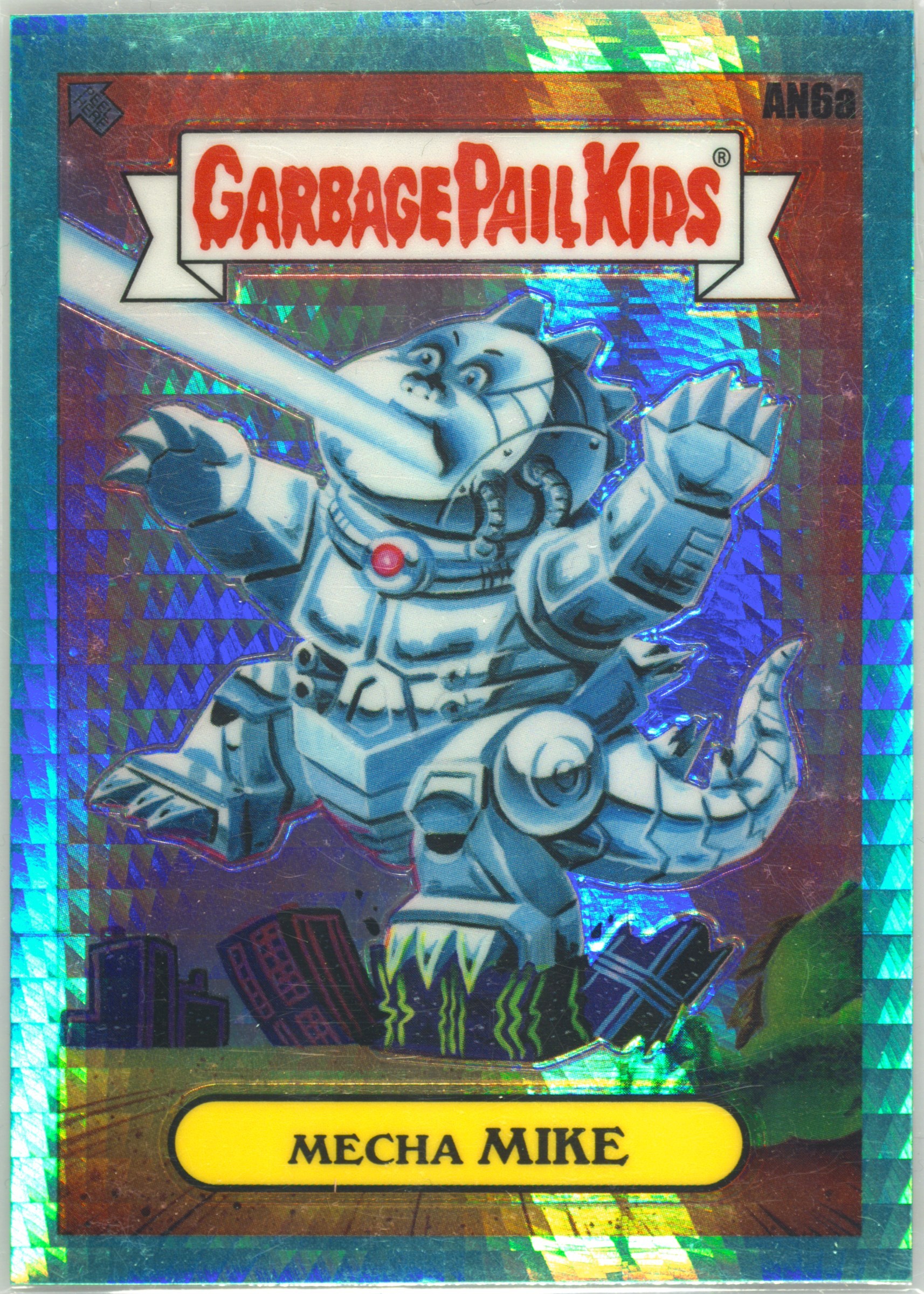 2021 Topps Garbage Pail Kids Chrome Aqua Prism Refractor #an6a Mecha Mike front
