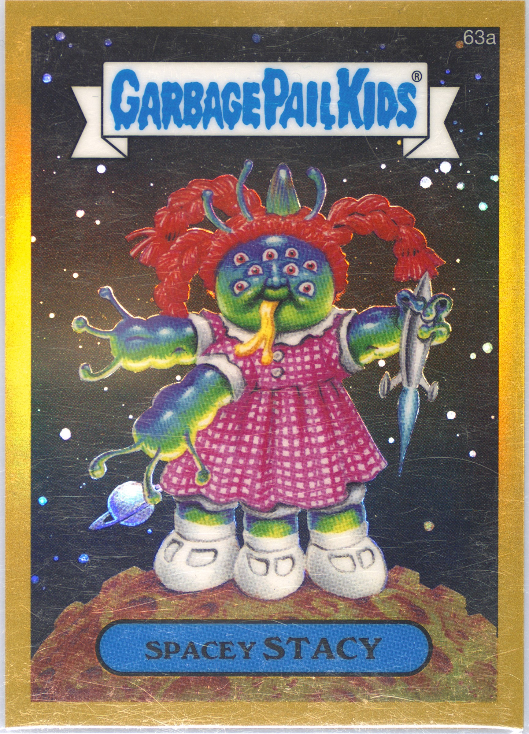 2014 Topps Garbage Pail Kids Chrome Series 2 Gold Refractor #63a Spacey Stacy front