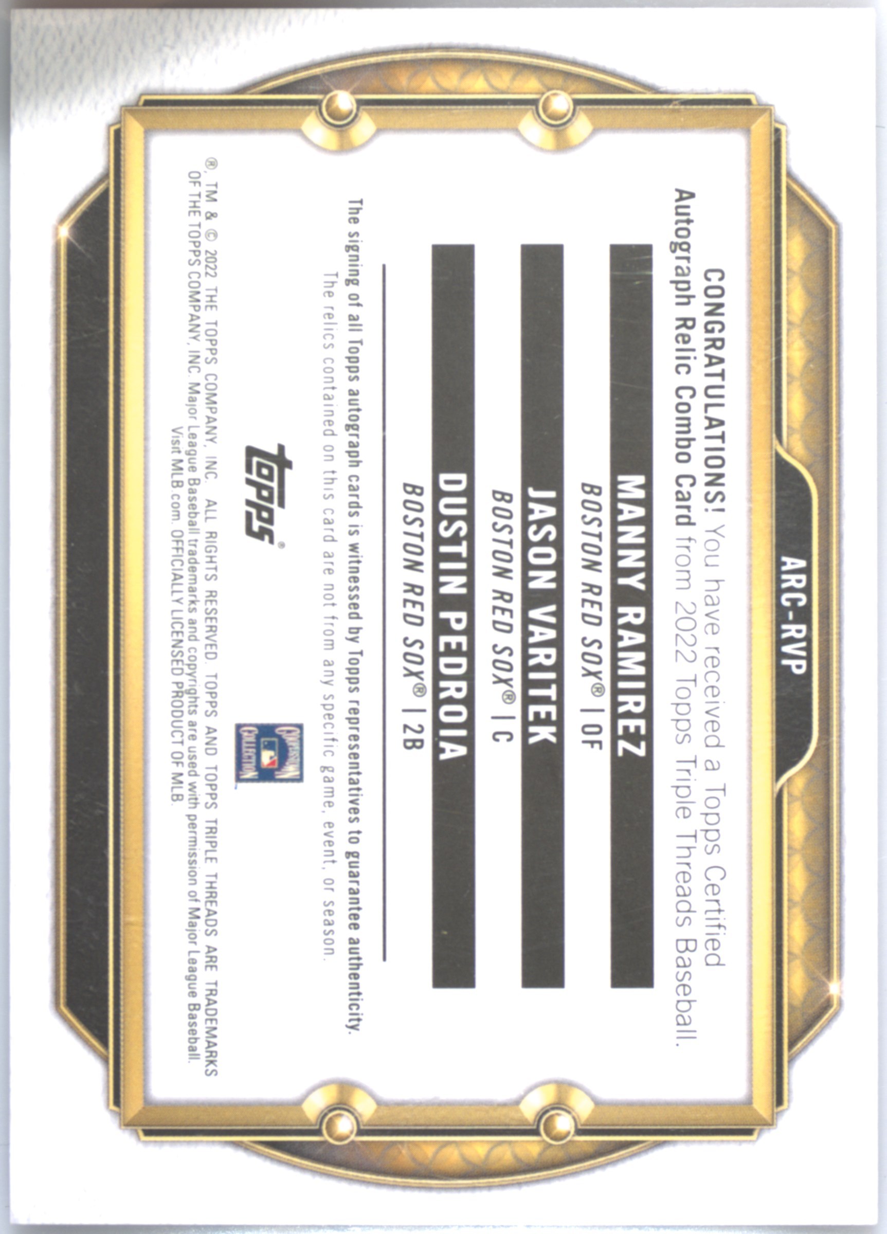 TOPPS Manny Ramirez/Varitek/Pedroia Autographs
