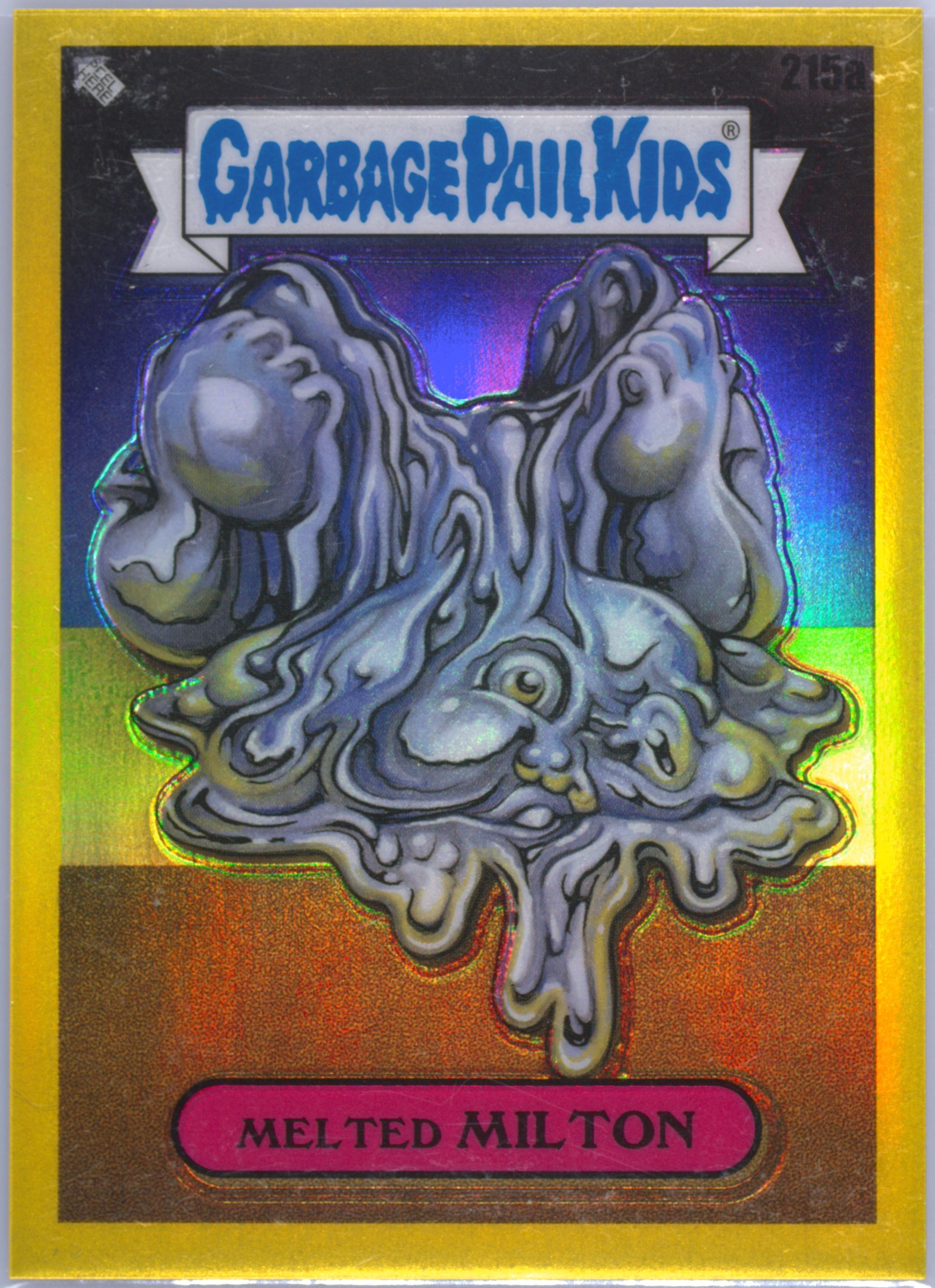 2022 Topps Garbage Pail Kids Chrome Yellow Refractor #215a Melted Milton front