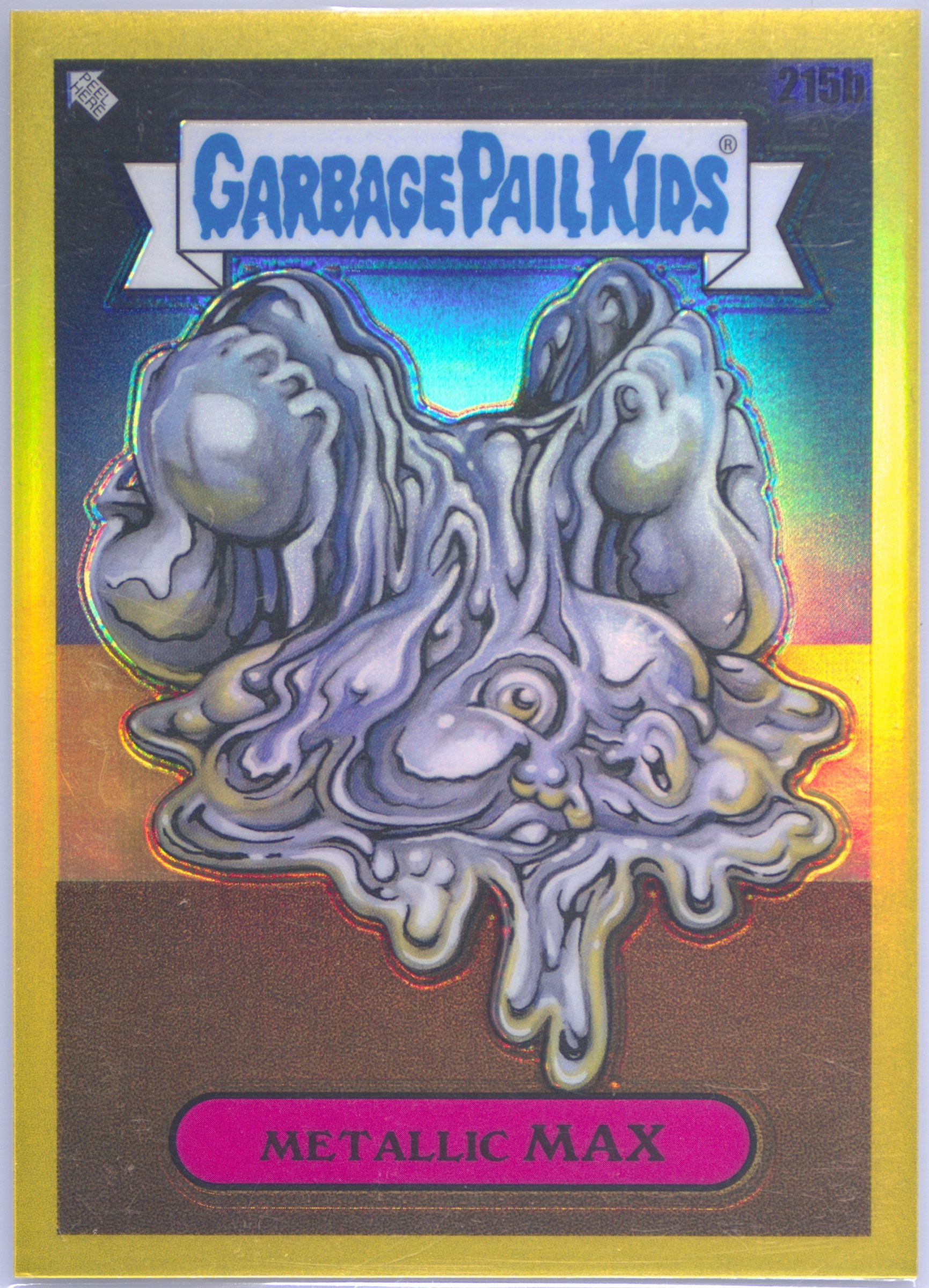 2022 Topps Garbage Pail Kids Chrome Yellow Refractor #215b Metallic Max front