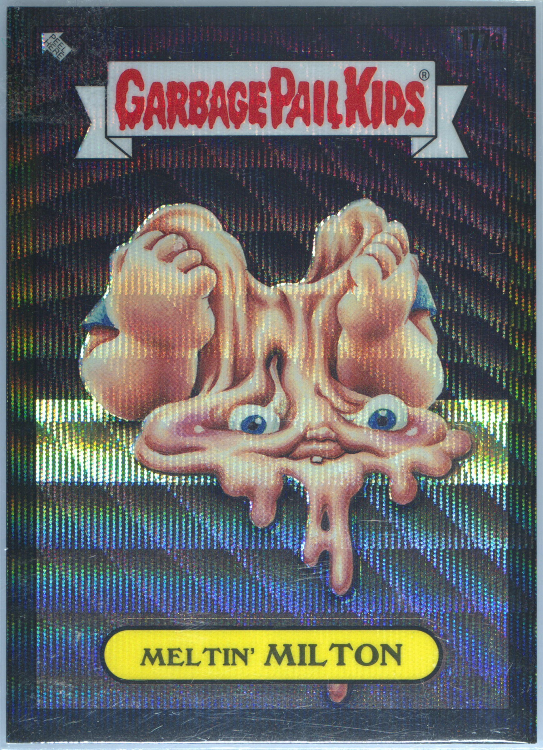2022 Topps Garbage Pail Kids Chrome Black Wave Refractor #177a Meltin’ Milton front