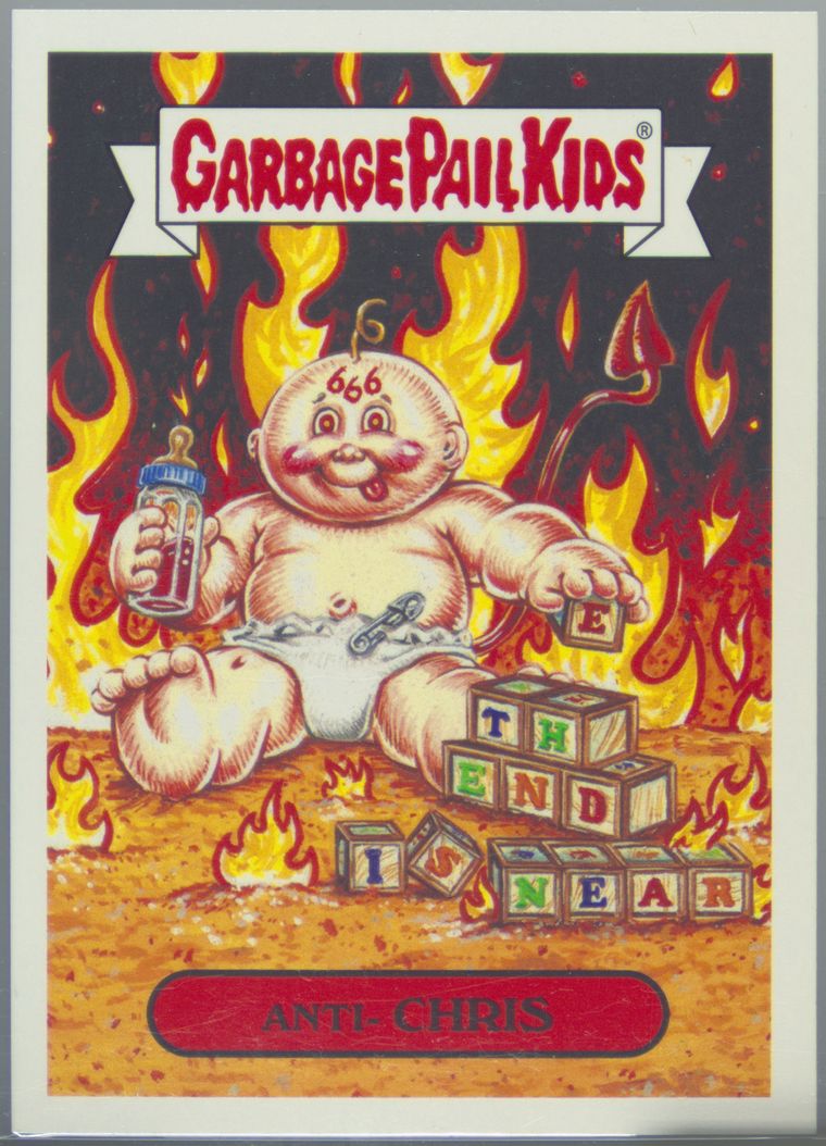 2017 Topps Garbage Pail Kids Adam-Geddon Series 1 Apocalypse Sticker Gold #3a Anti-Chris front