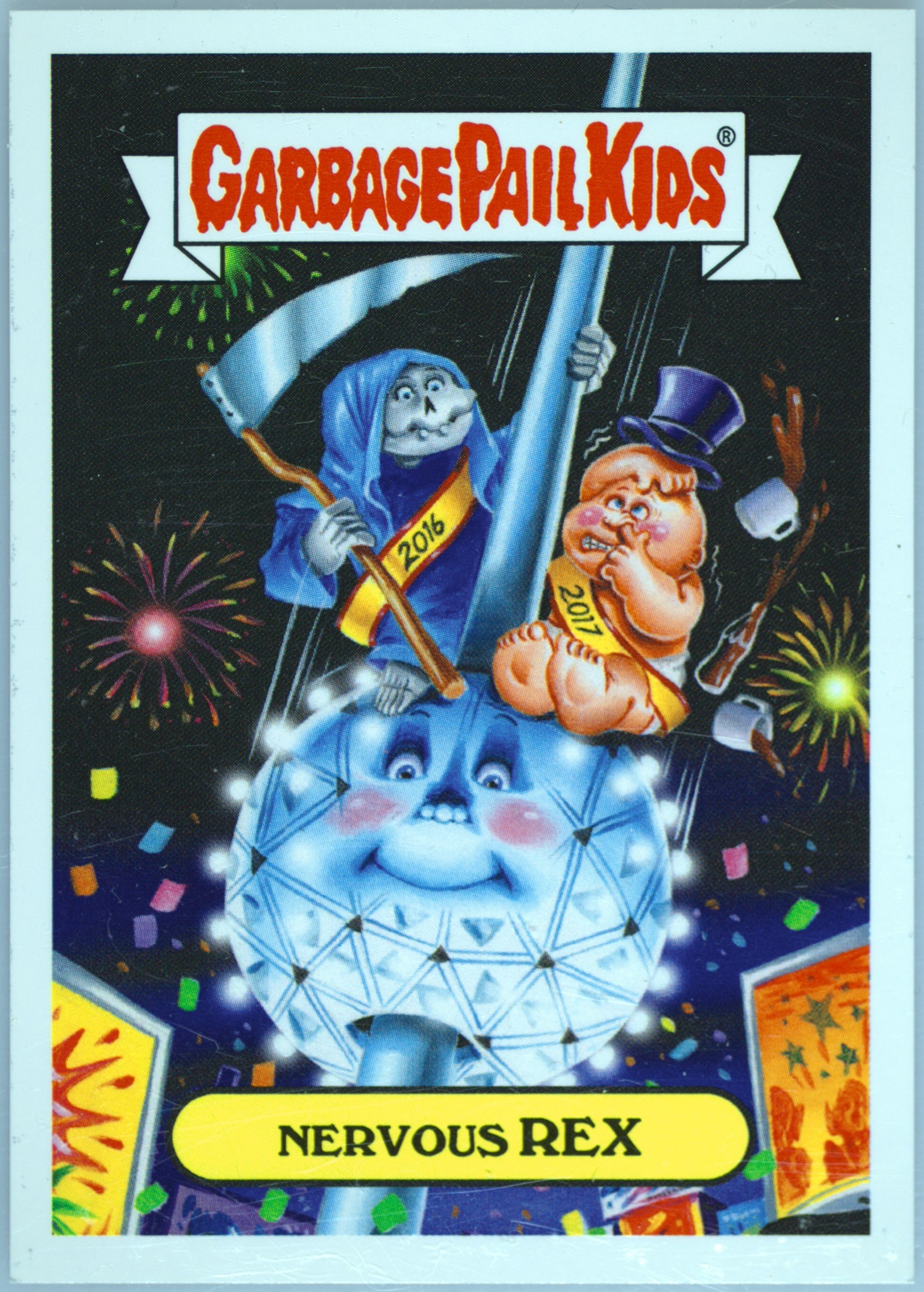 2017 Topps Garbage Pail Kids Comics Stickers #1b Nervous Rex front