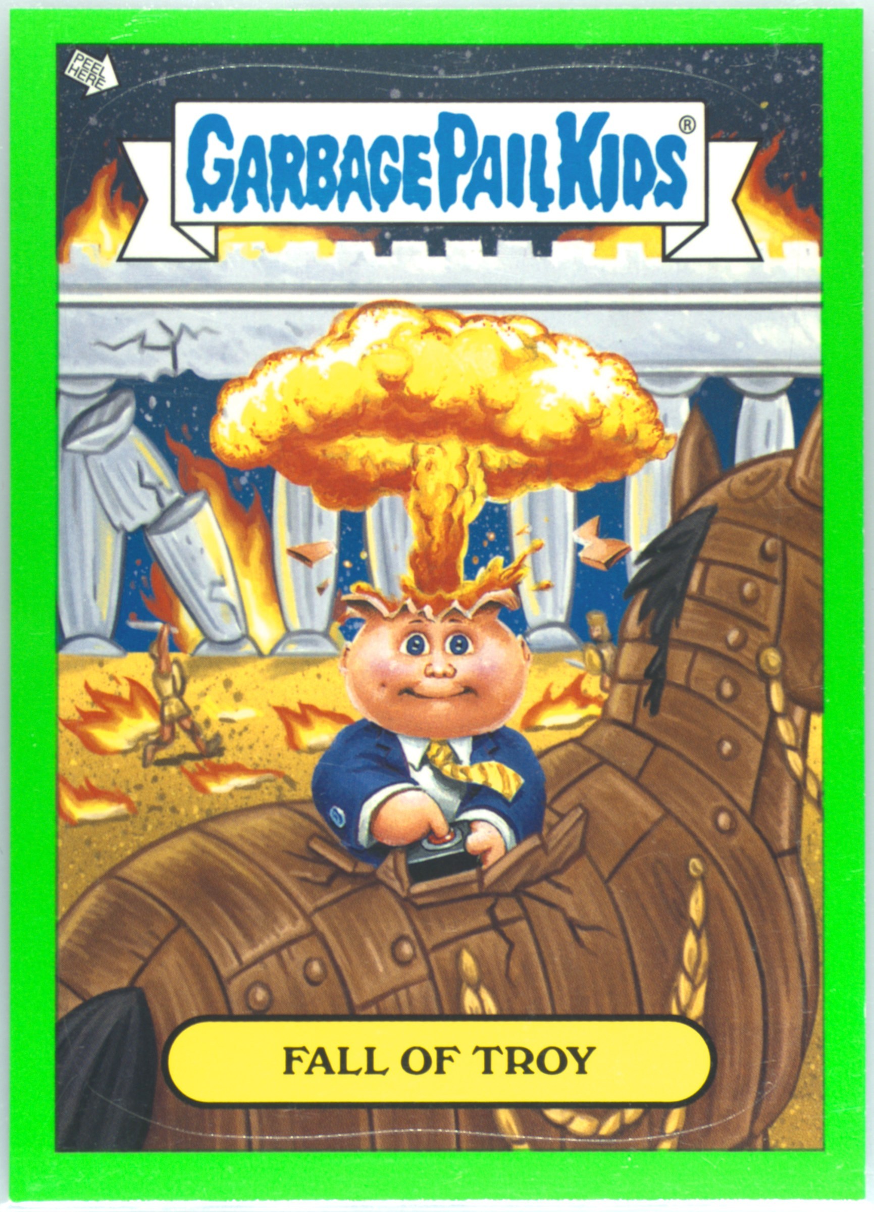 2012 Topps Garbage Pail Kids Adam Bomb Through History Green #5 Fall Of Troy front